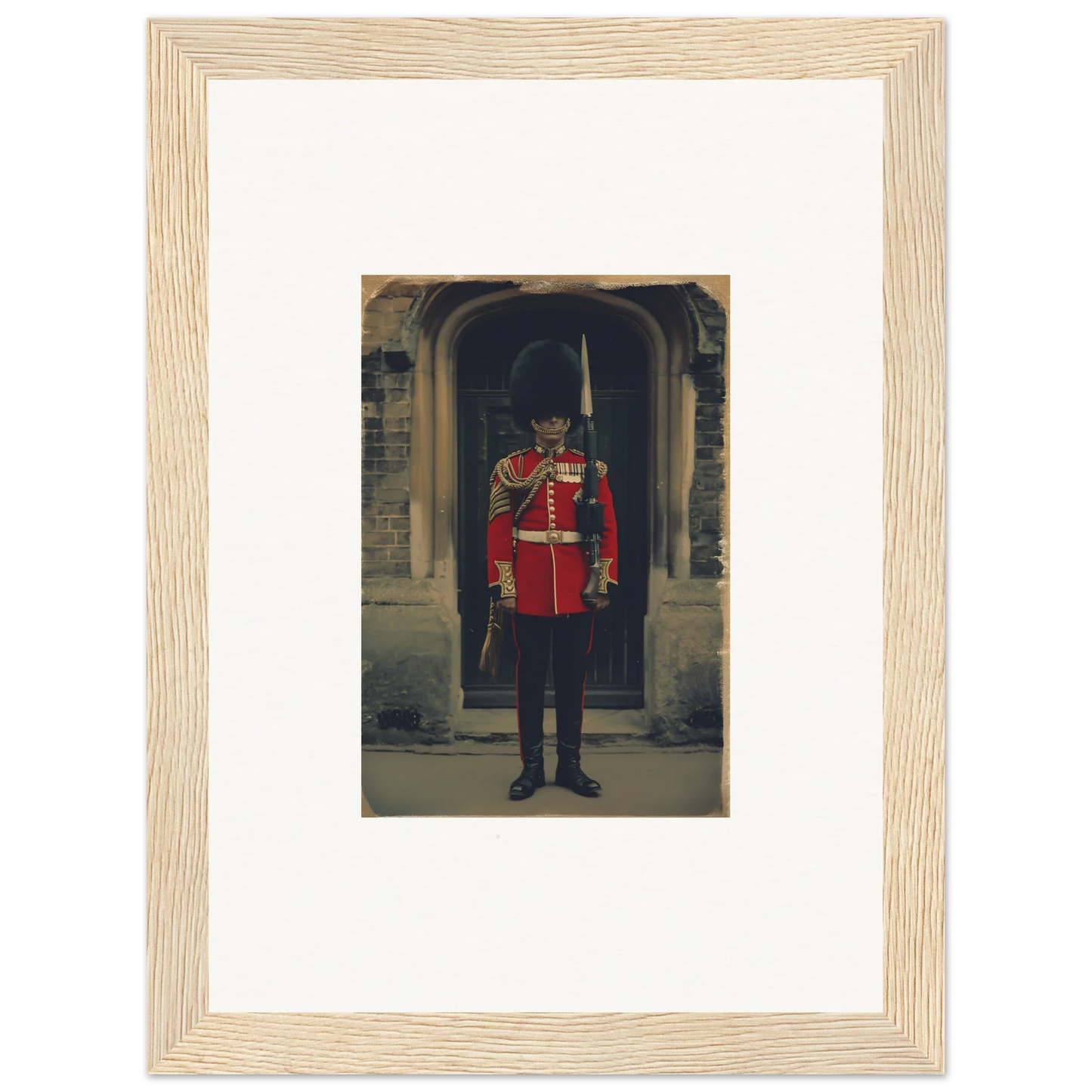 Royal guard in red and black uniform at attention for Solstice Brickbeard Visitor