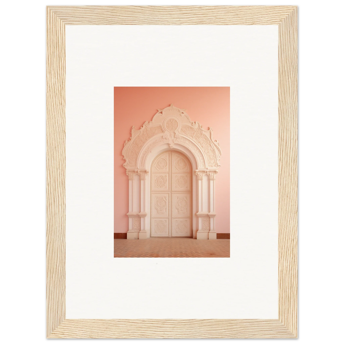 Ornate arched doorway with columns in pale pink, perfect for Patio Reverie Sleutelenv