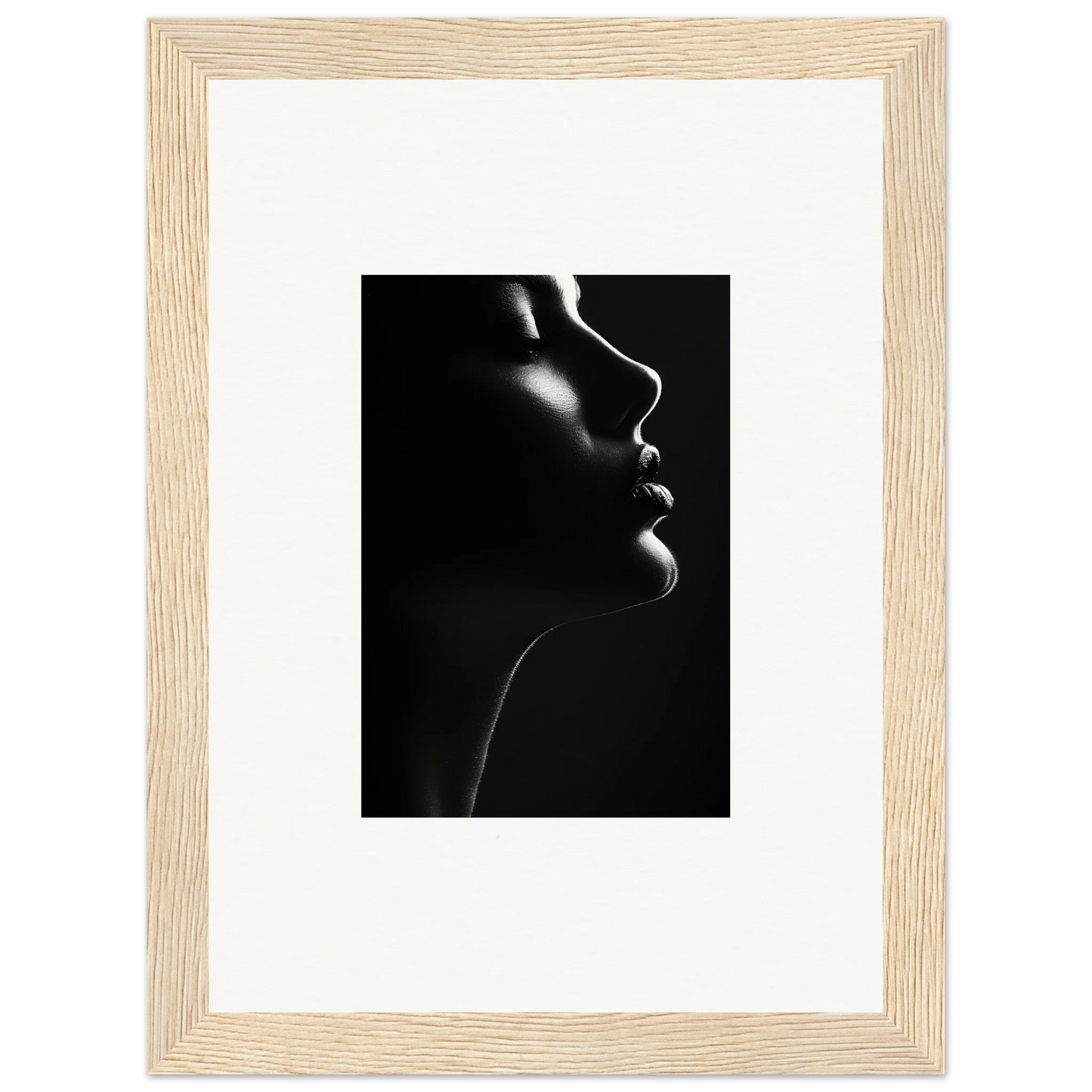 Profile silhouette in dramatic black and white highlighting facial contours of Yin Space Reverie