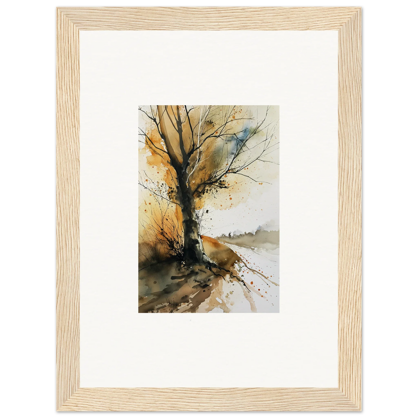 Watercolor painting of a bare autumn tree perfect for wall art or room decoration