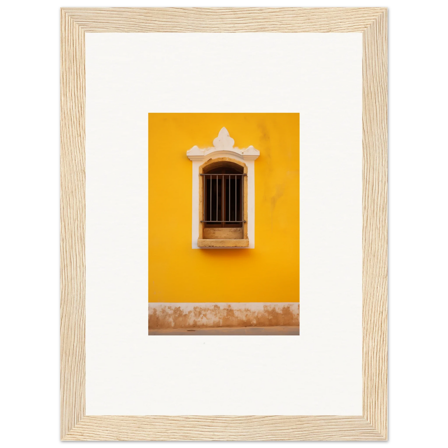 Ornate window with metal bars on a bright yellow wall of Daisy Dreamgate Portal