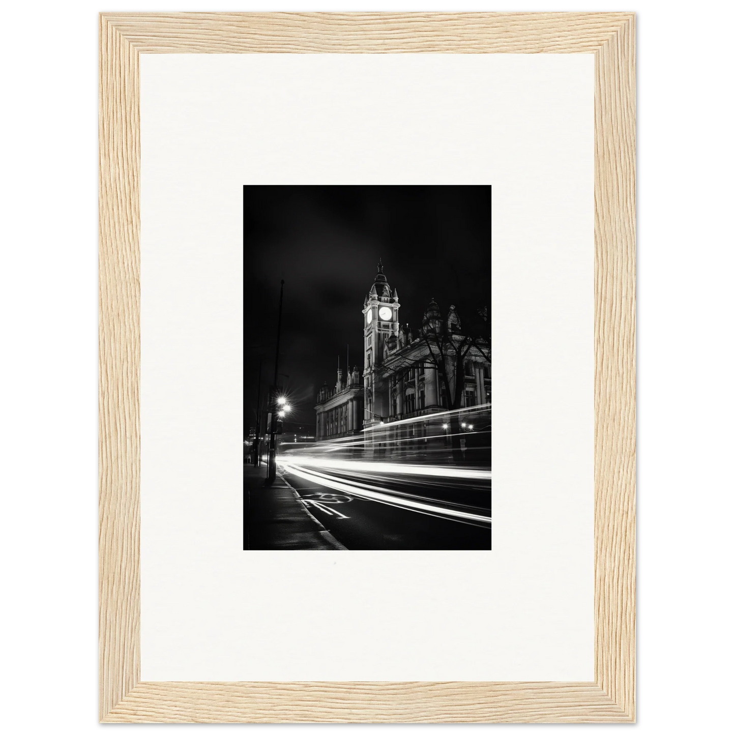 Black and white shot of Westminster at night with traffic light trails for Temporal Phantasm Glide