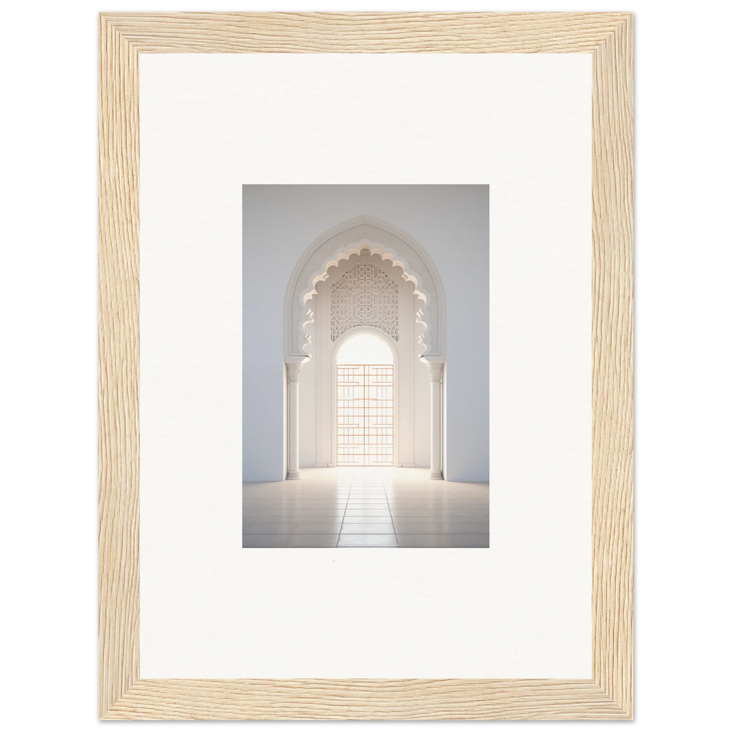 Light wooden frame with matted photo of an arched doorway from Threshold Dreamscapes Portal