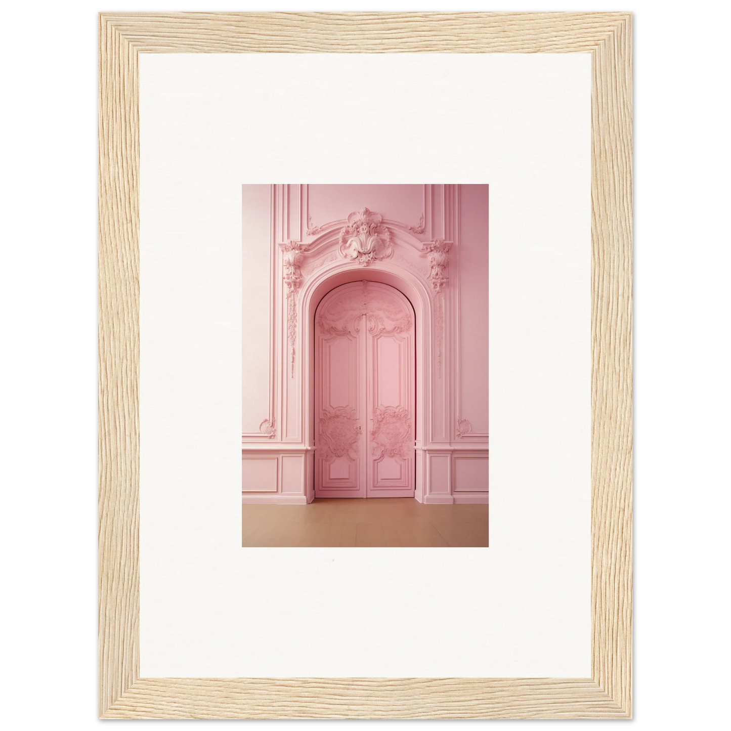 Ornate pink door with cherub molding in Gentle Whims Myths special edition art™