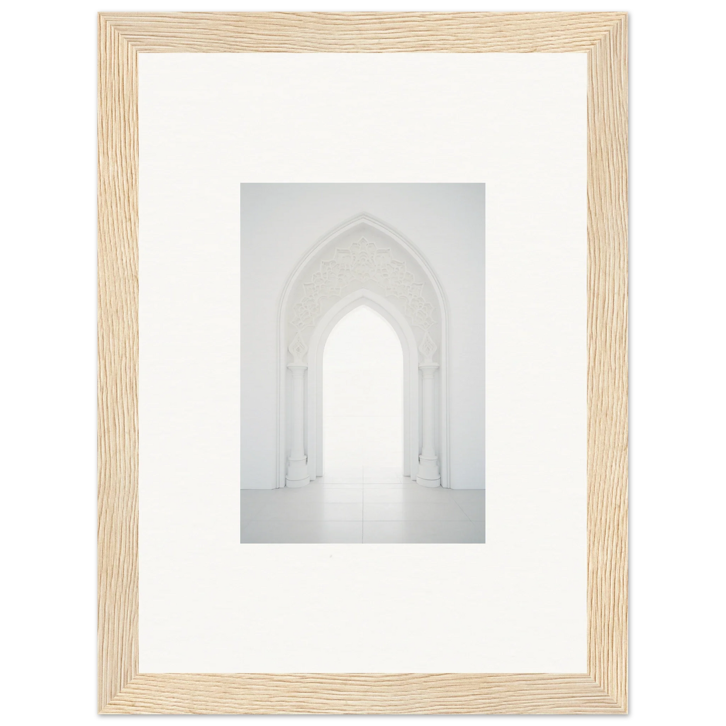 Gothic-style archway in bright white, part of the Meditative Nova Portal art