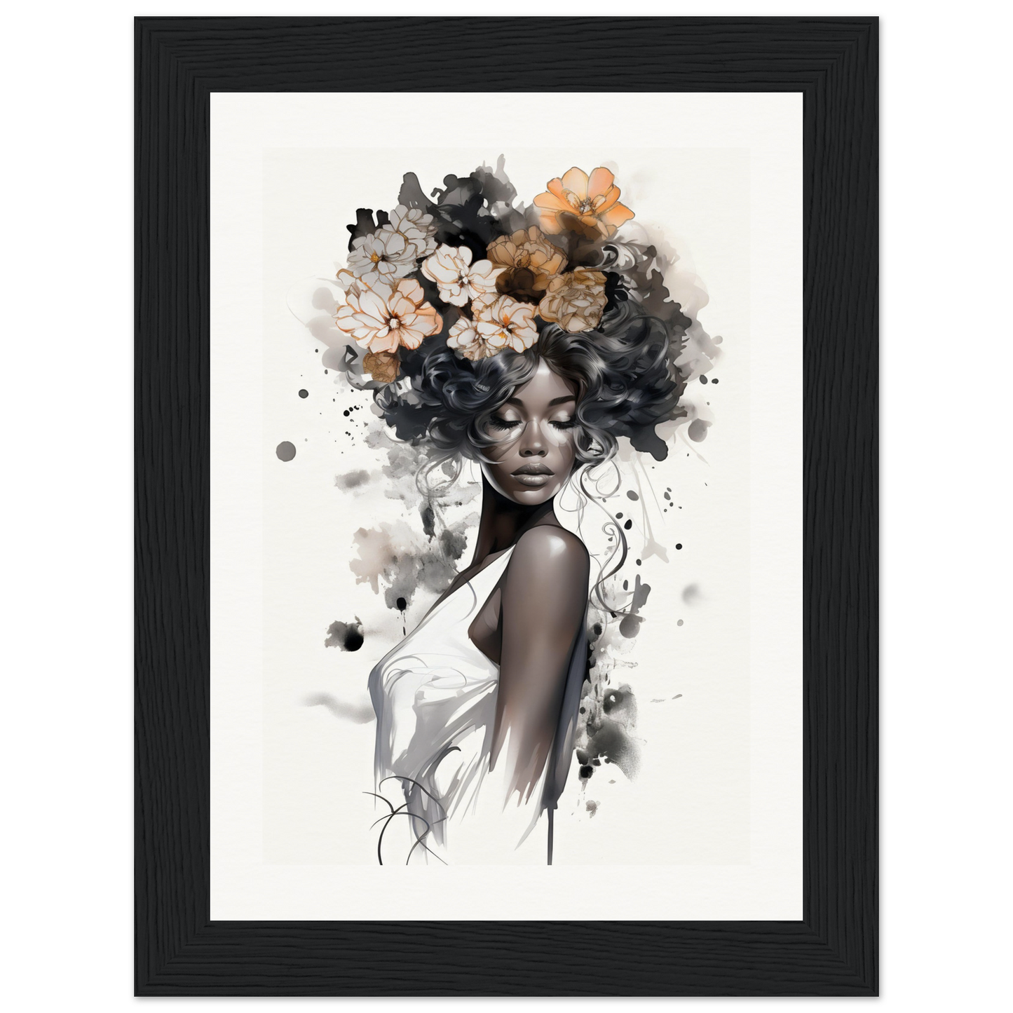 A black woman with flowers on her head, perfect for my Original Ouplence The Oracle Windows™ Collection wall poster.