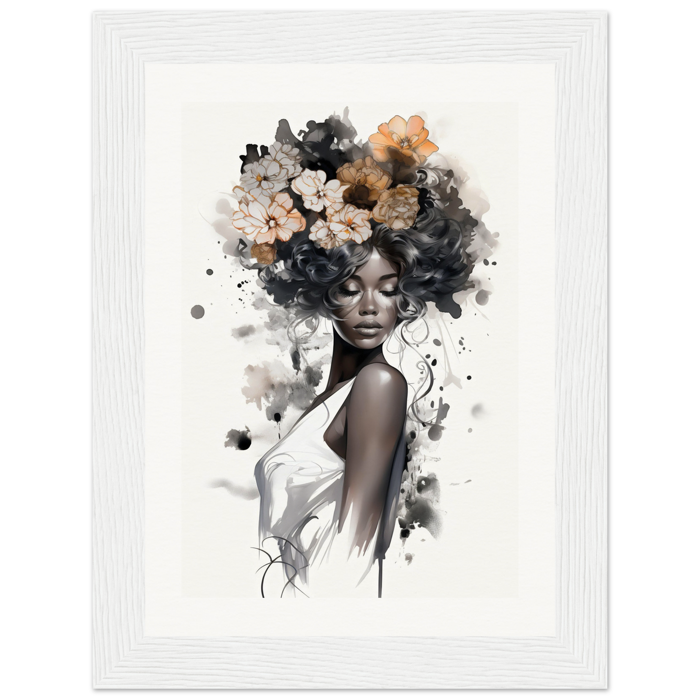 A black woman with flowers on her head, perfect for my Original Ouplence The Oracle Windows™ Collection wall poster.