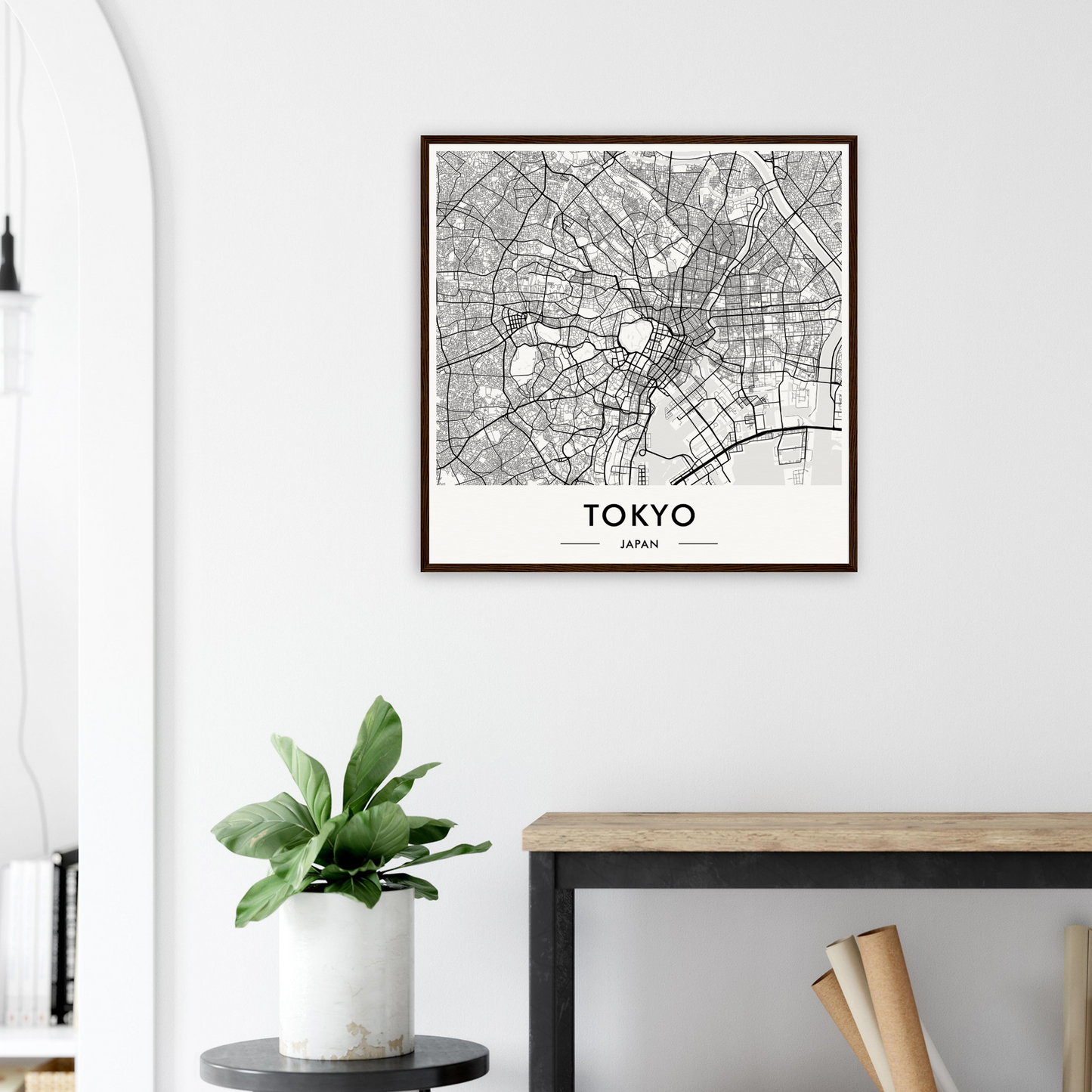 Framed map of Tokyo’s street layout and urban structure.