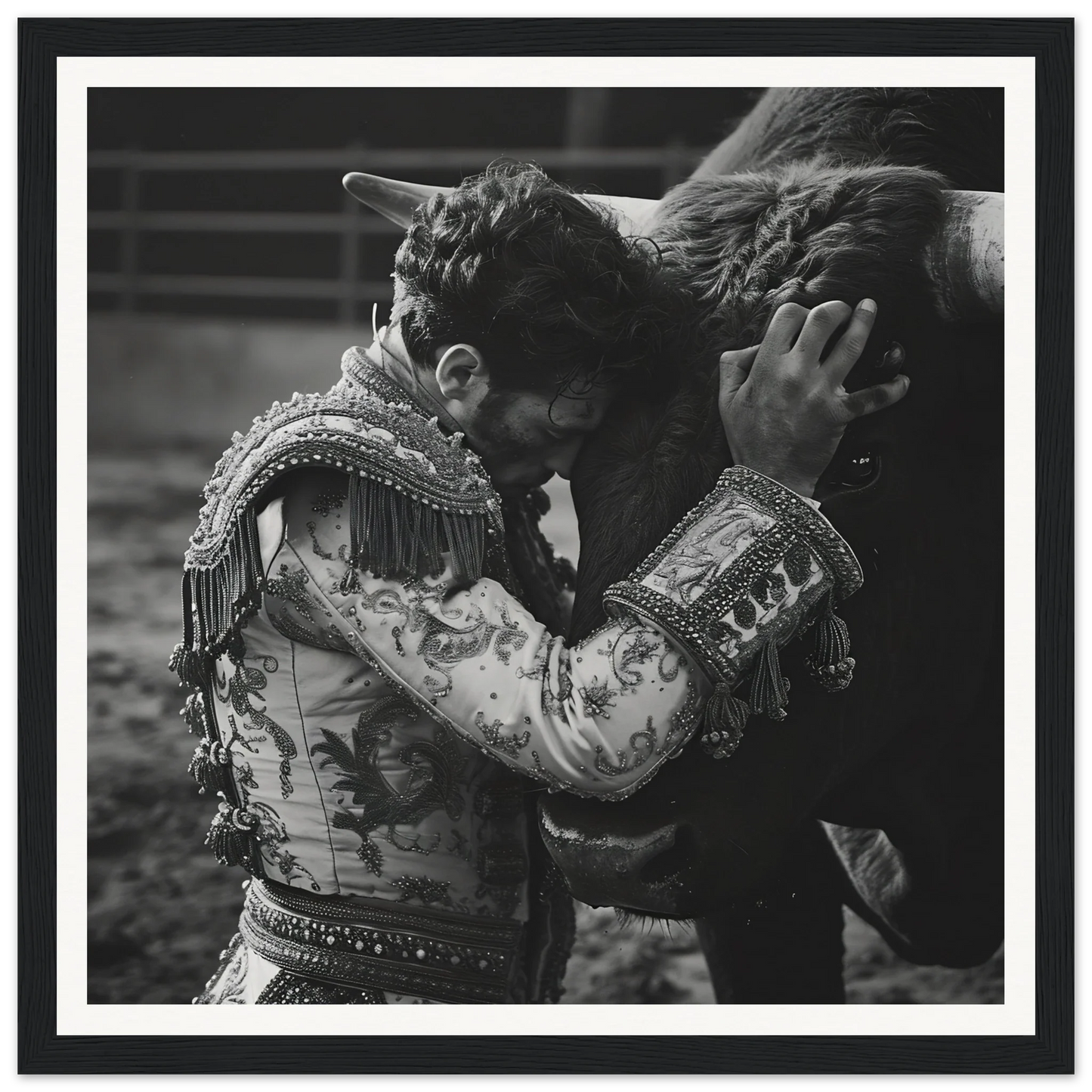 Matador in embroidered jacket bows to bull, featured in Bullring Reverie Communion