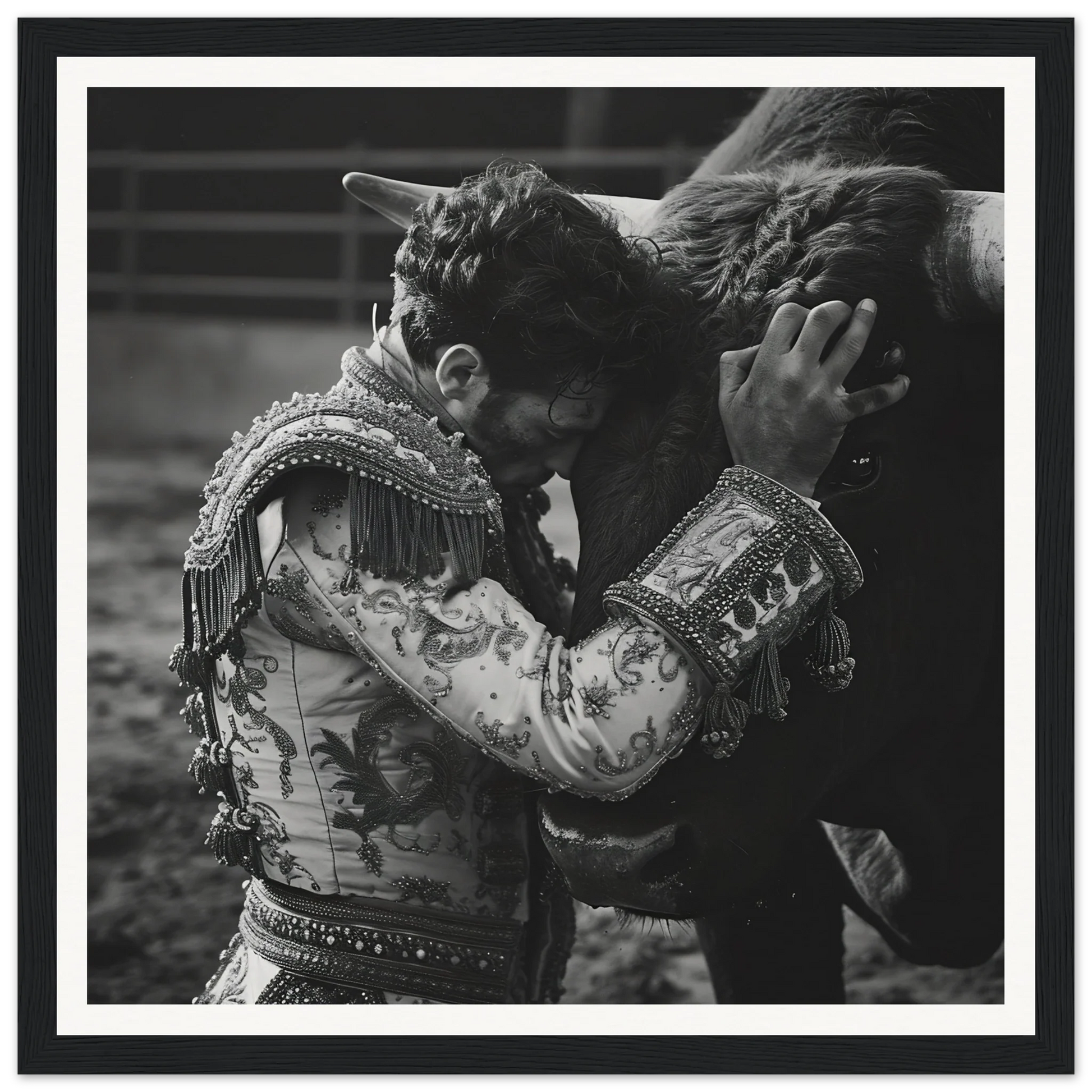 Matador in embroidered jacket bows to bull, featured in Bullring Reverie Communion