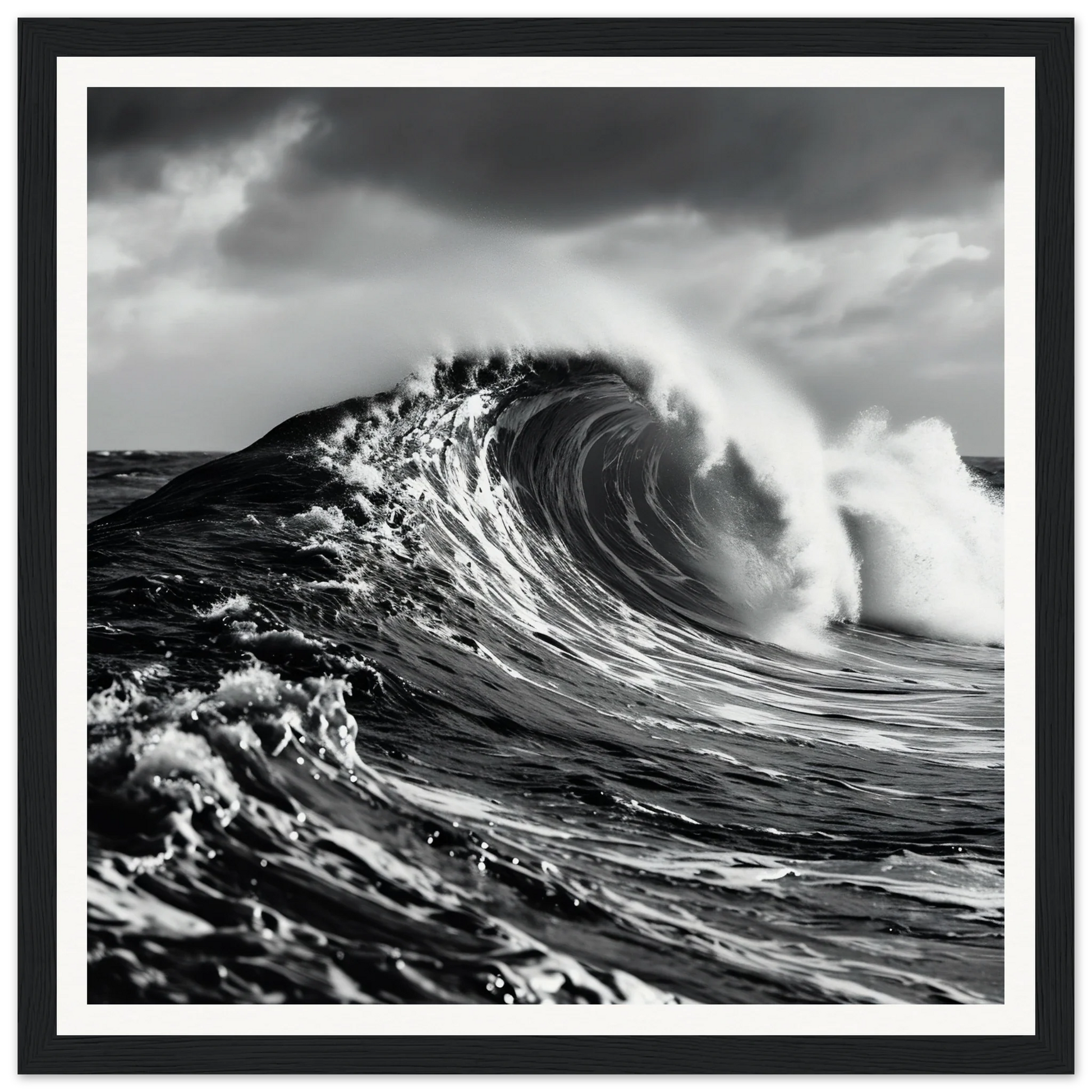 Ocean wave curling with spray under stormy sky for Eternal Liquid Crescendo art