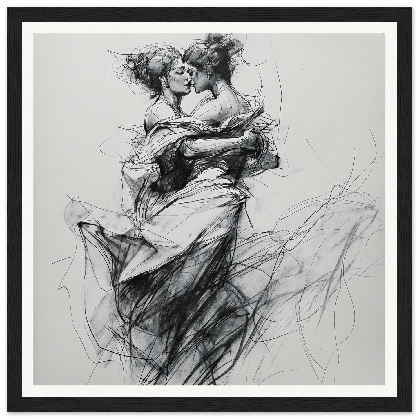 Passionate charcoal sketch of dancers in Fluid Embrace Reverie, special edition art™
