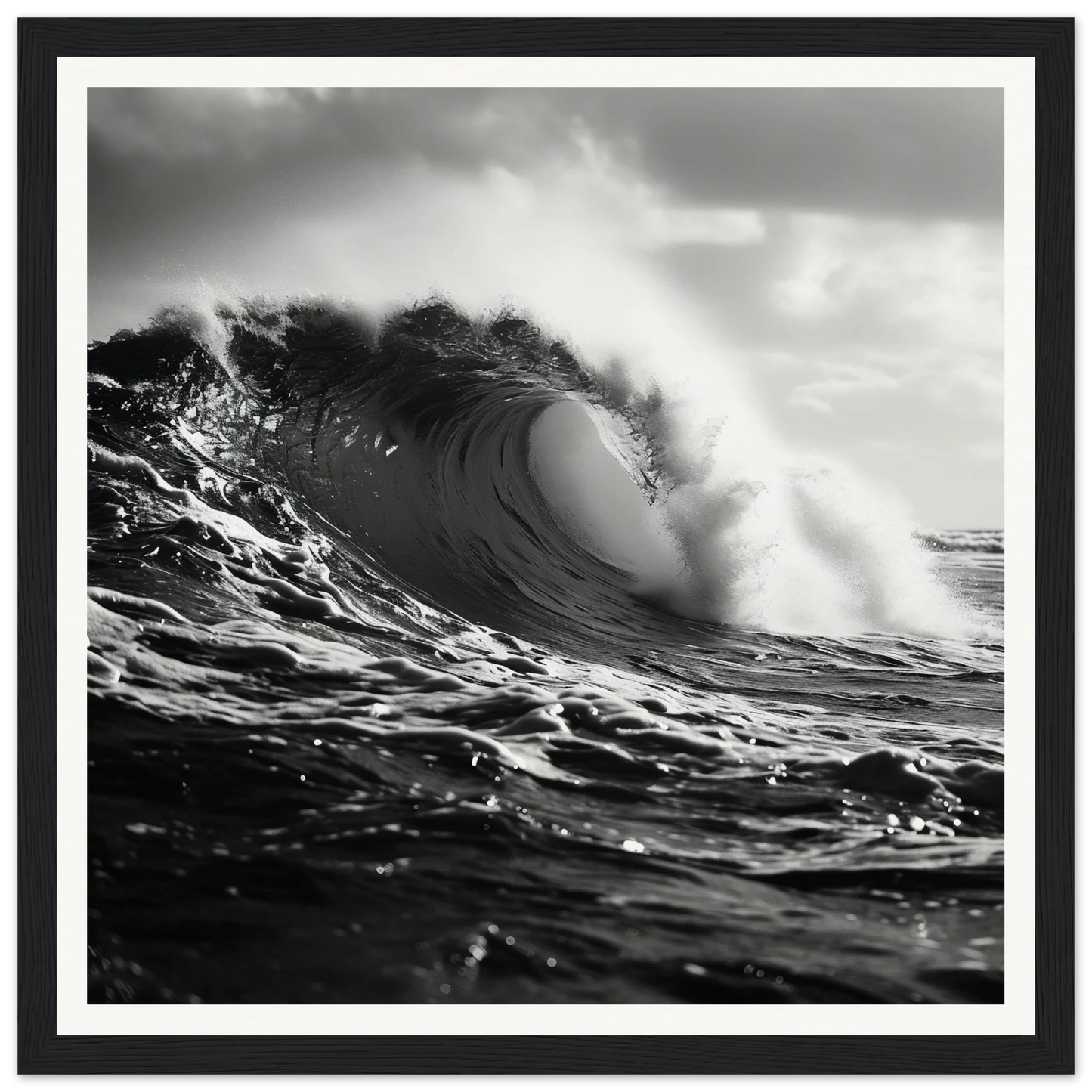 Dramatic ocean wave curls in Tidal Convergence Whisper framed wall art special edition