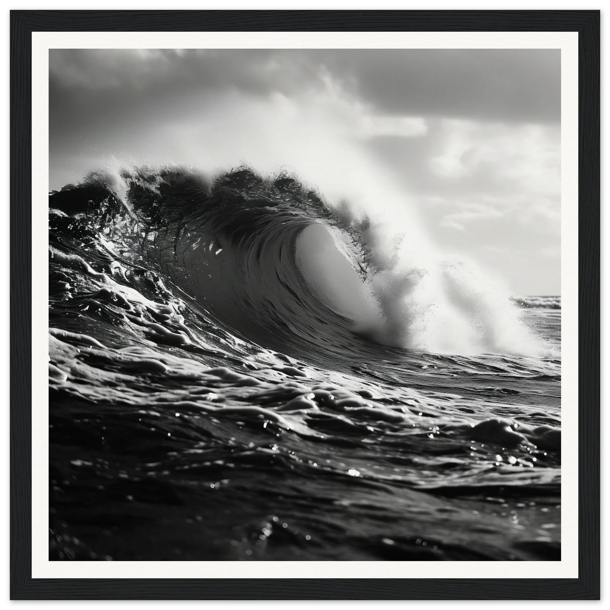 Dramatic ocean wave curls in Tidal Convergence Whisper framed wall art special edition
