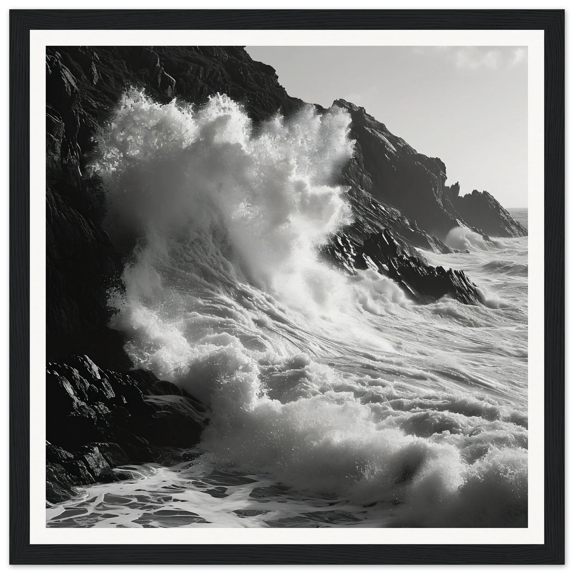Powerful ocean waves crash on cliffs in Waves Eternal Dialogue special edition art™