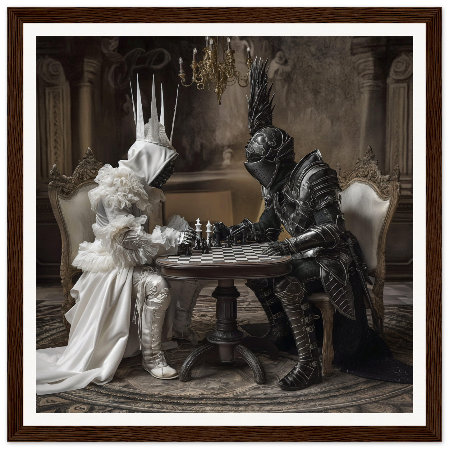 Two armored figures battle in a chess match in Eternal Mind Duel special edition art™