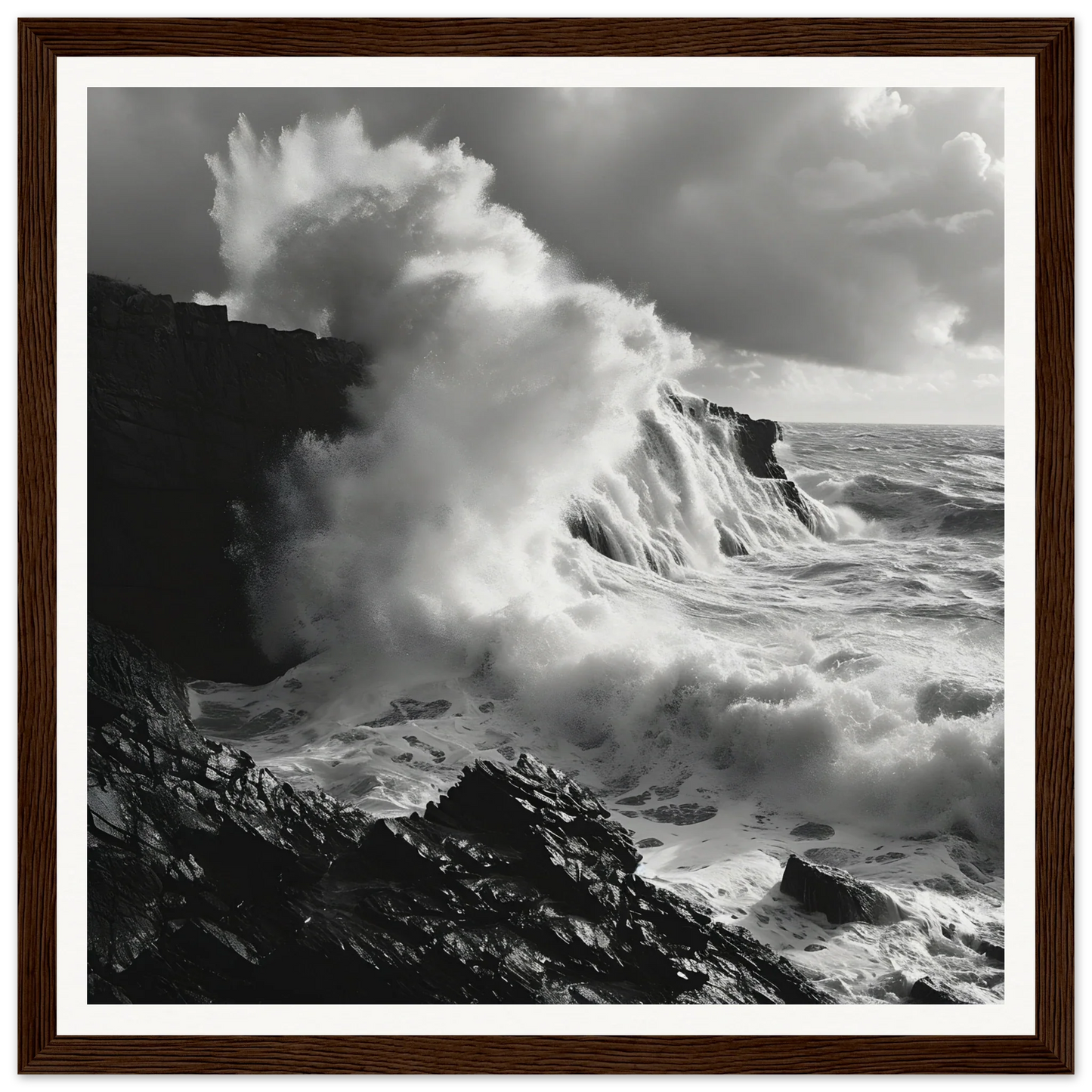 Dramatic ocean waves crash on cliffs in the special edition art Foamy Abyss Wails