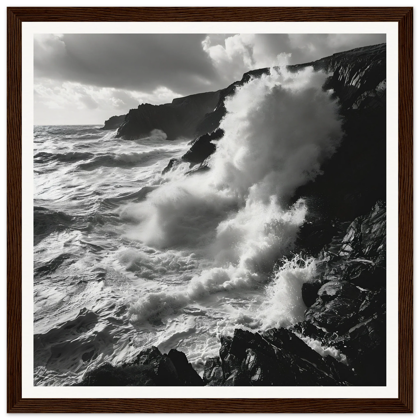 Powerful ocean waves crashing on cliffs in Oceanic Reverie Clash special edition art™
