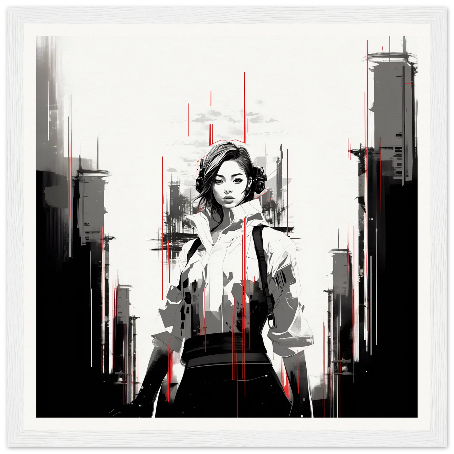 Stylized black and white figure in urban fashion for Mono City Electric special edition art™