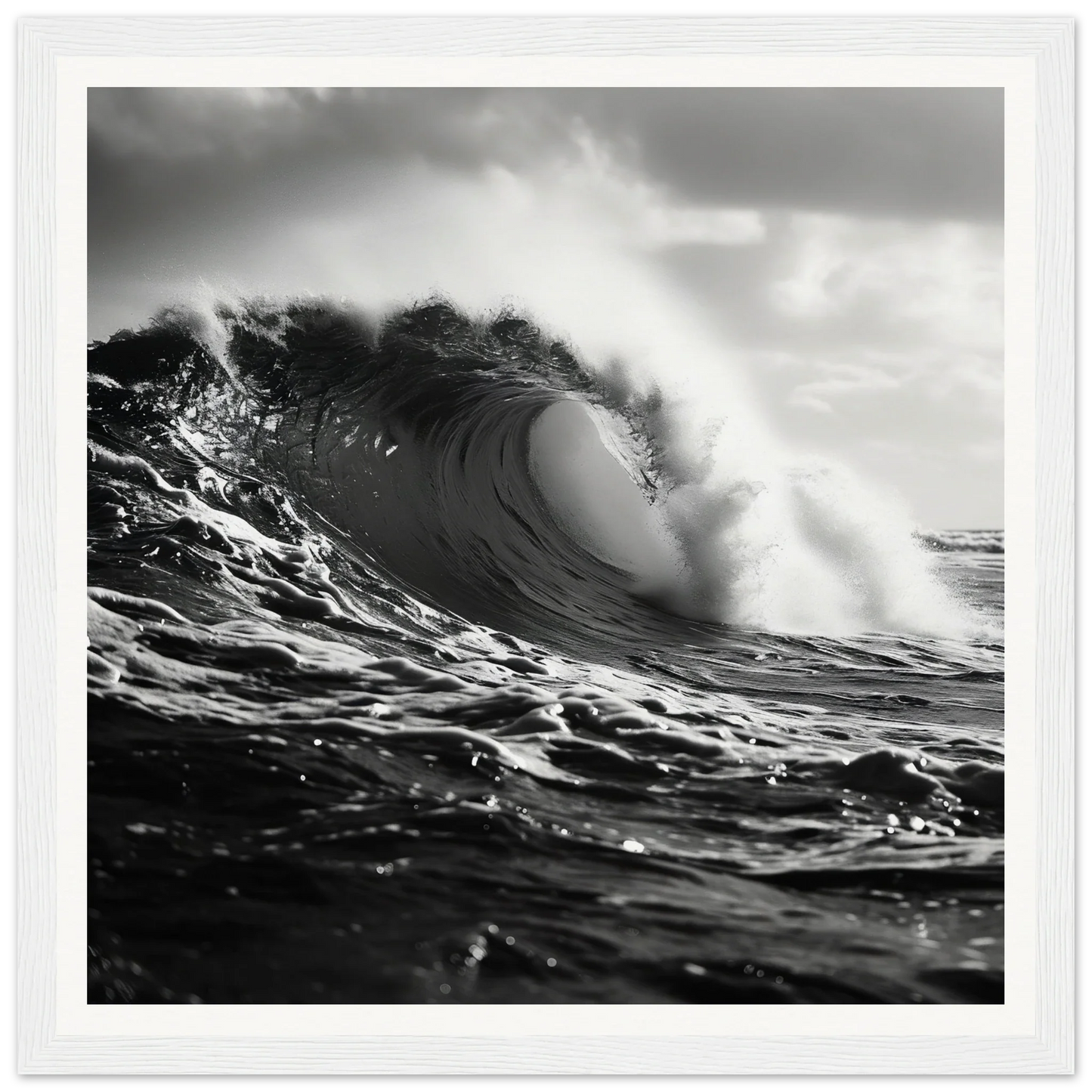 A stunning ocean wave captured in Tidal Convergence Whisper framed wall art