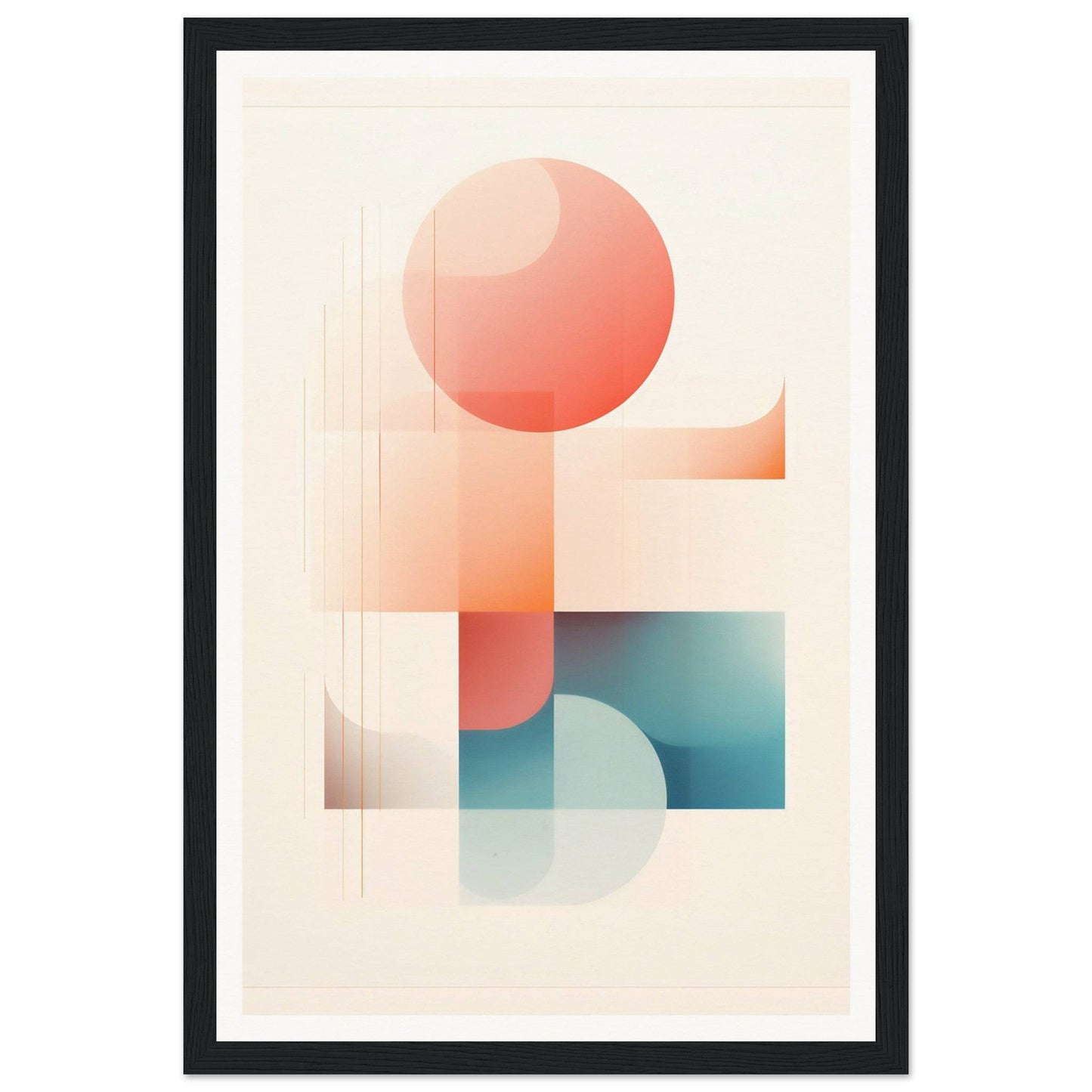 Abstract geometric artwork featuring soft-colored circles and shapes in pastel tones.