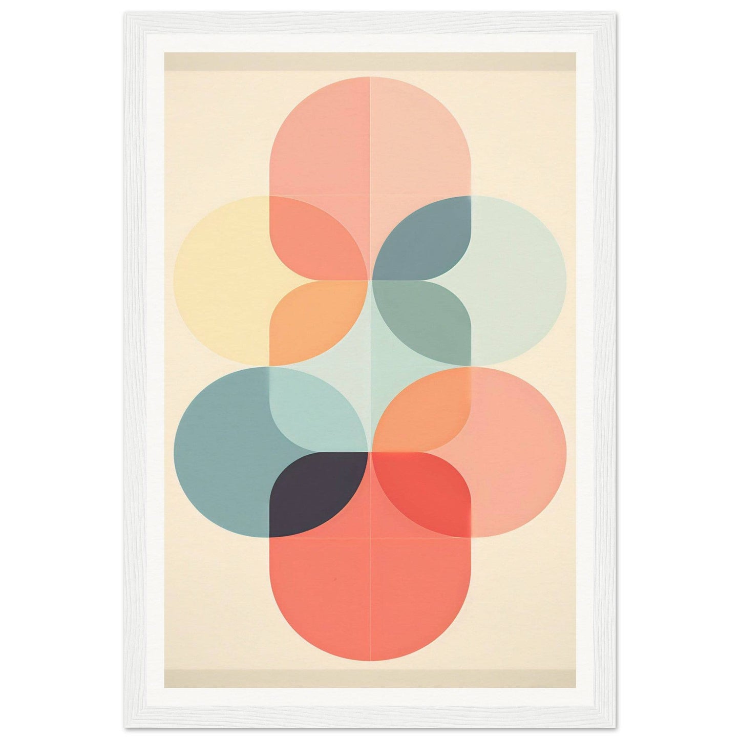 Abstract geometric artwork featuring overlapping circular shapes in pastel colors.