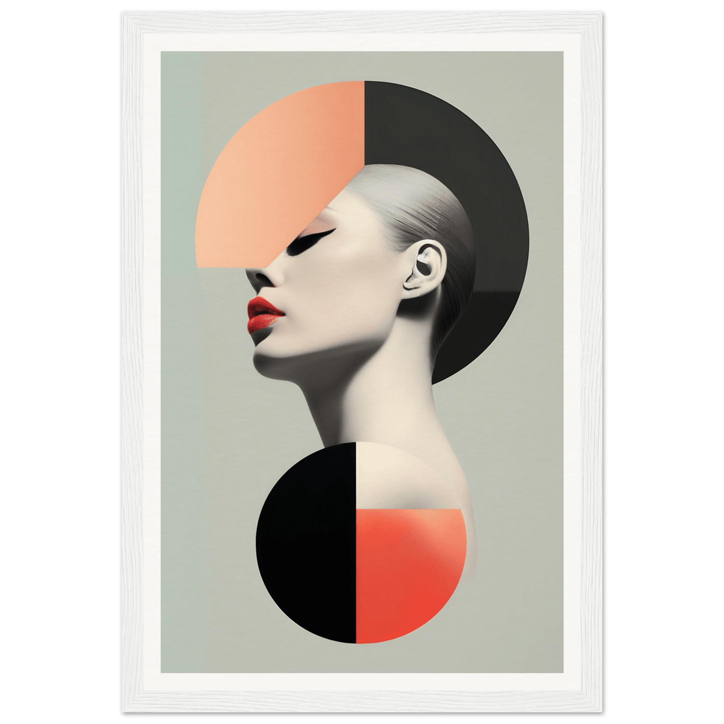 Stylized portrait of a person with geometric shapes and contrasting colors.