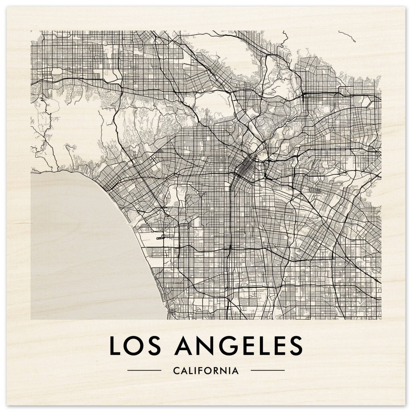 Map of Los Angeles, California showing its street grid and geographical features.