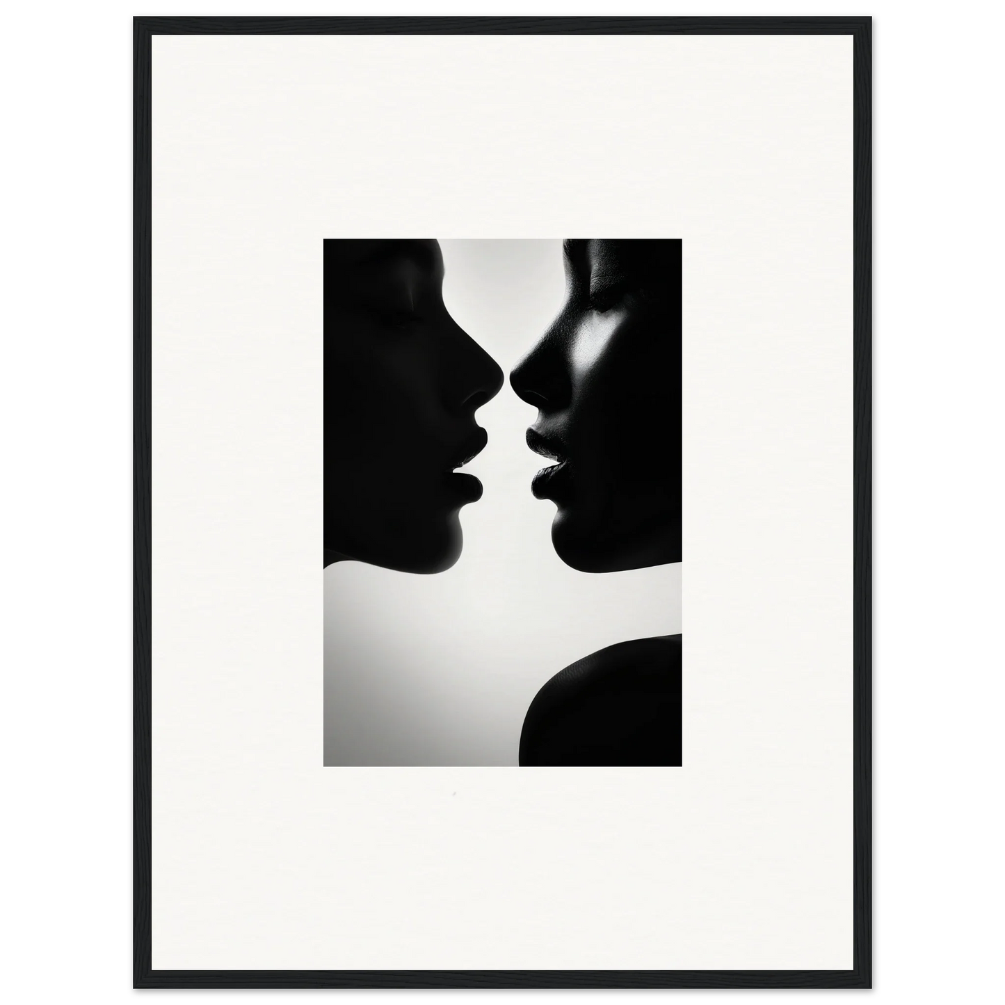 Two silhouetted profiles in a special moment from Sables Dance premium framed wall art