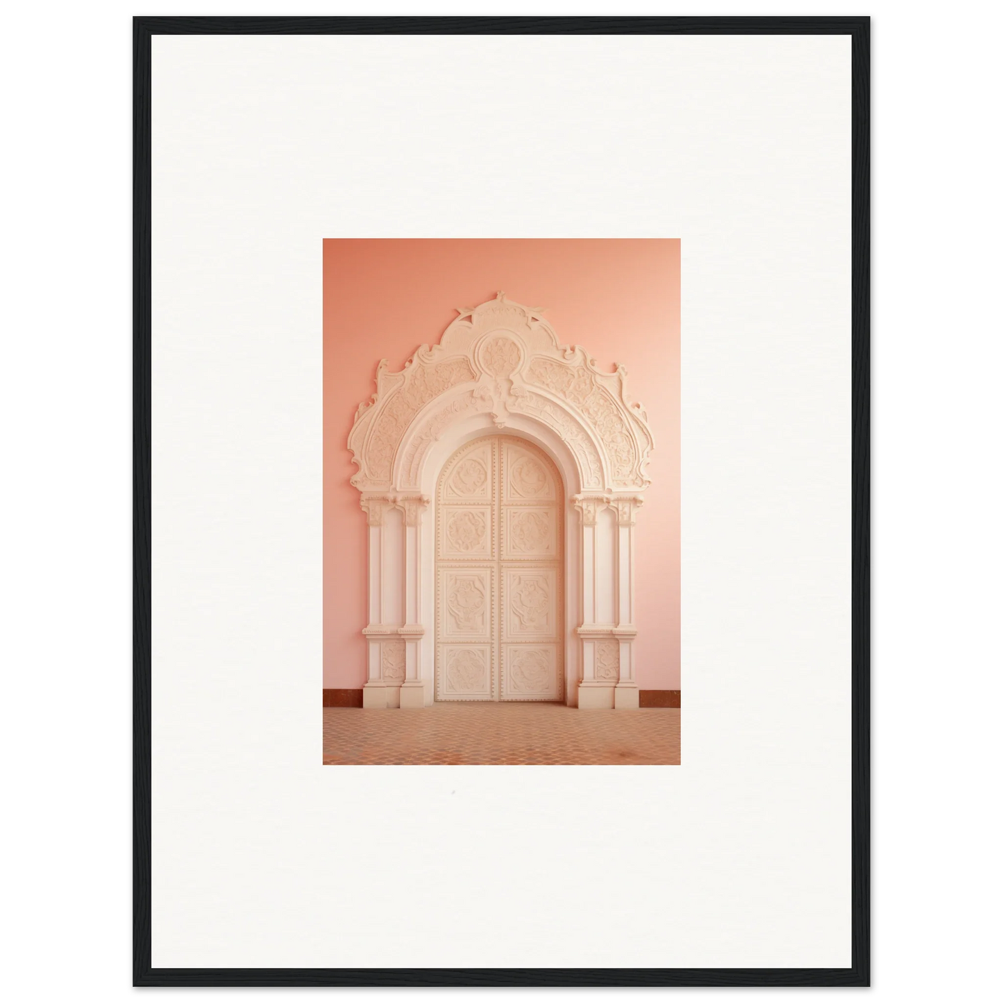 Ornate pink arched doorway in Patio Reverie Sleutelenv framed wall art special edition