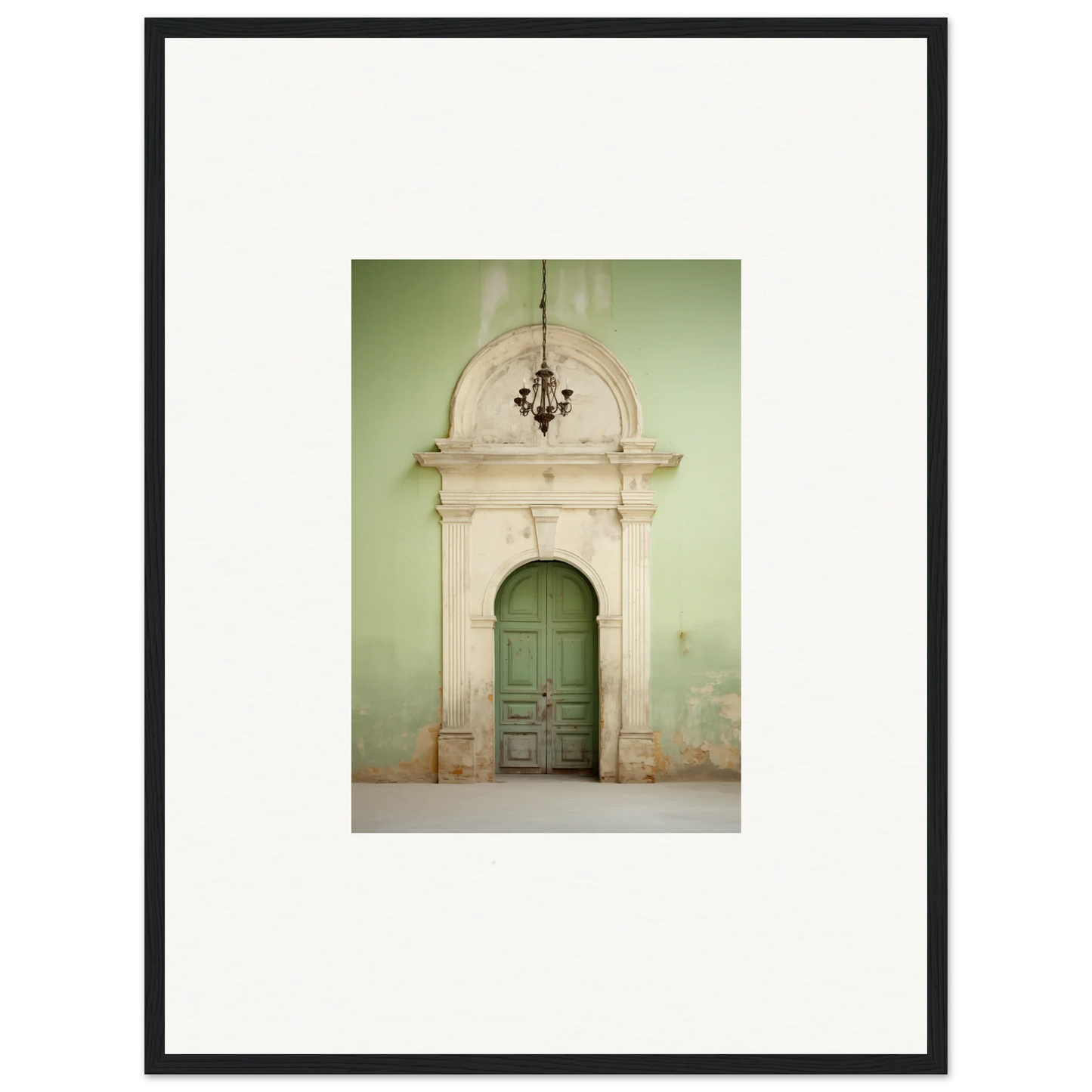 Ornate stone archway with mint green door in Thresholds Quiet Whisper special edition art™