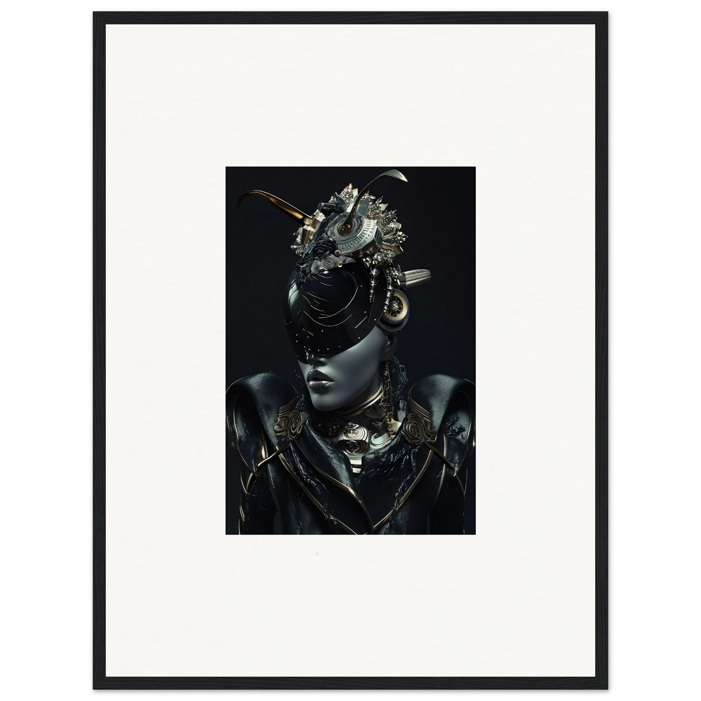 Striking wall art canvas print of a figure in an elaborate headdress for room decoration