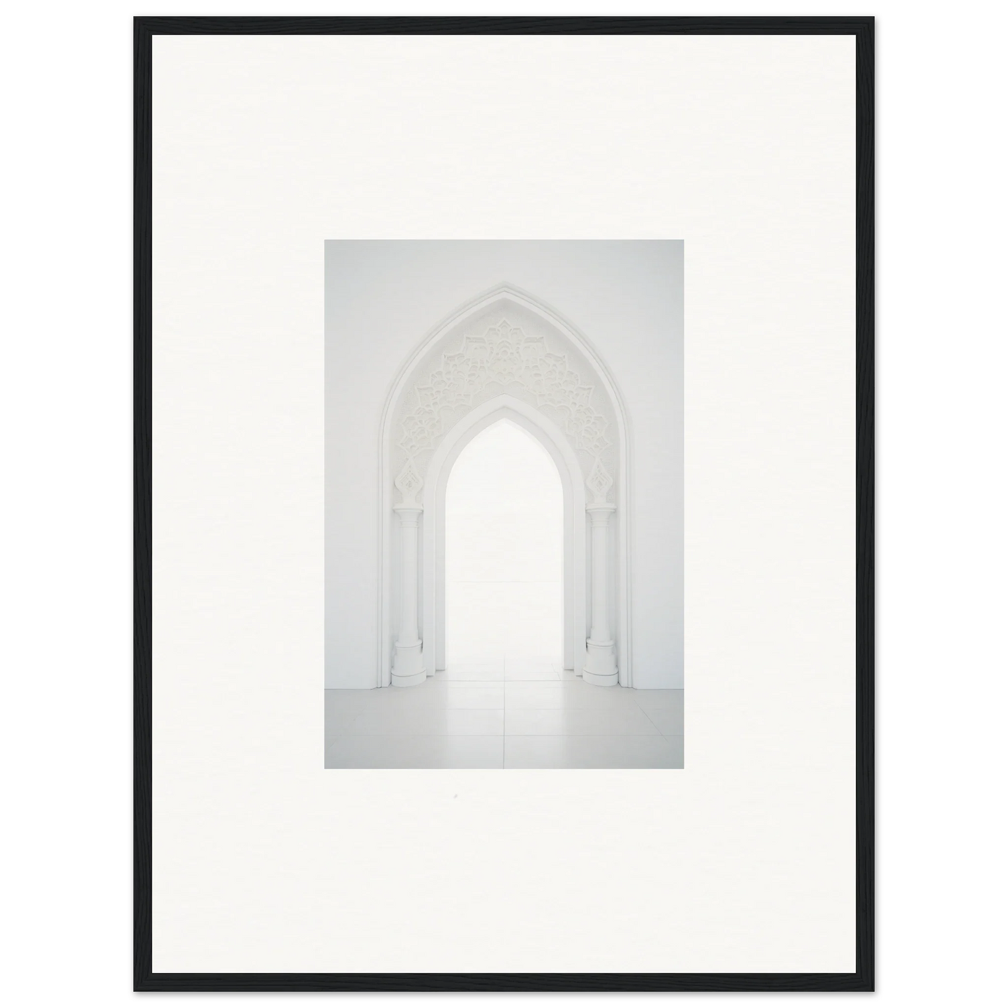 Gothic white archway with pointed apex in the Meditative Nova Portal framed wall art