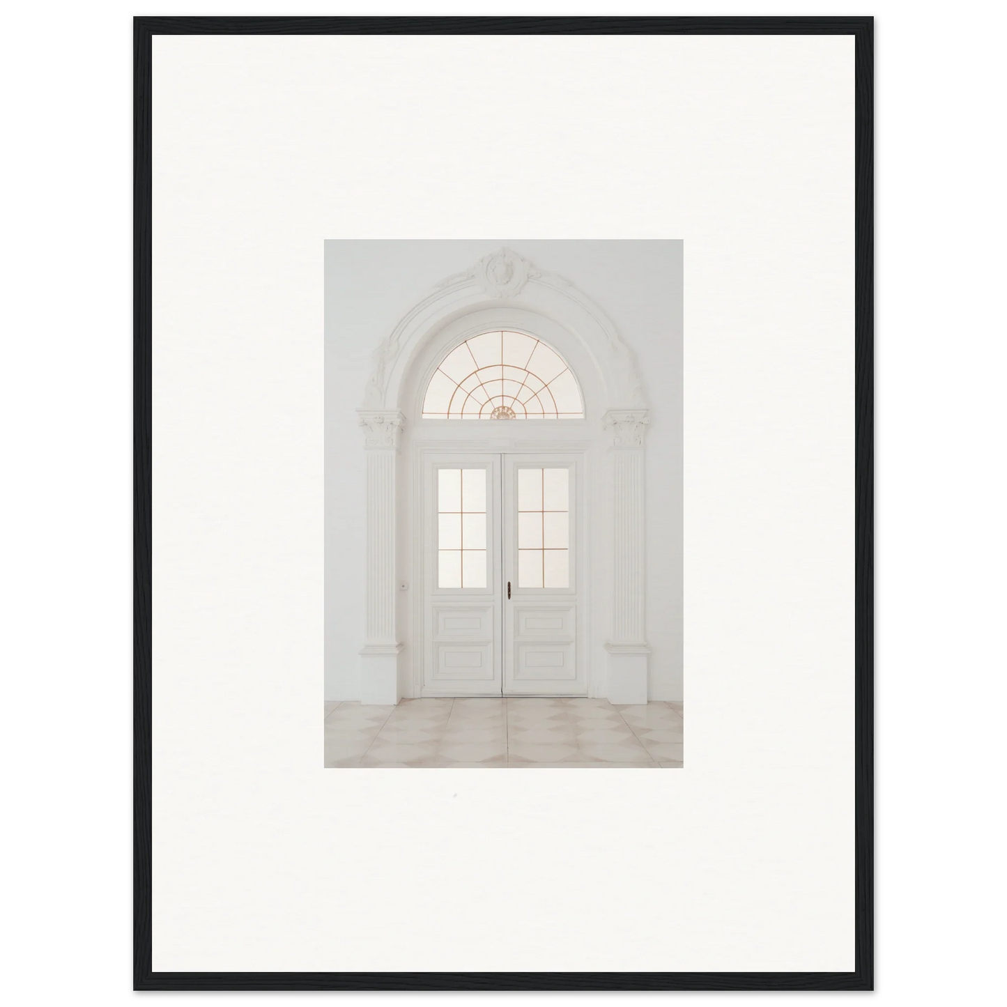 White arched doorway with fanlight for Portal Poise Unveiled framed wall art