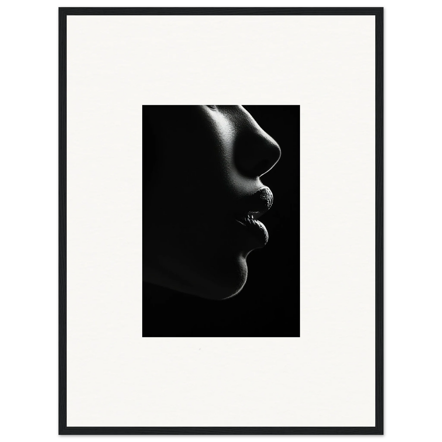 Dramatic black and white profile silhouette in Silver Twilight Whispers framed poster