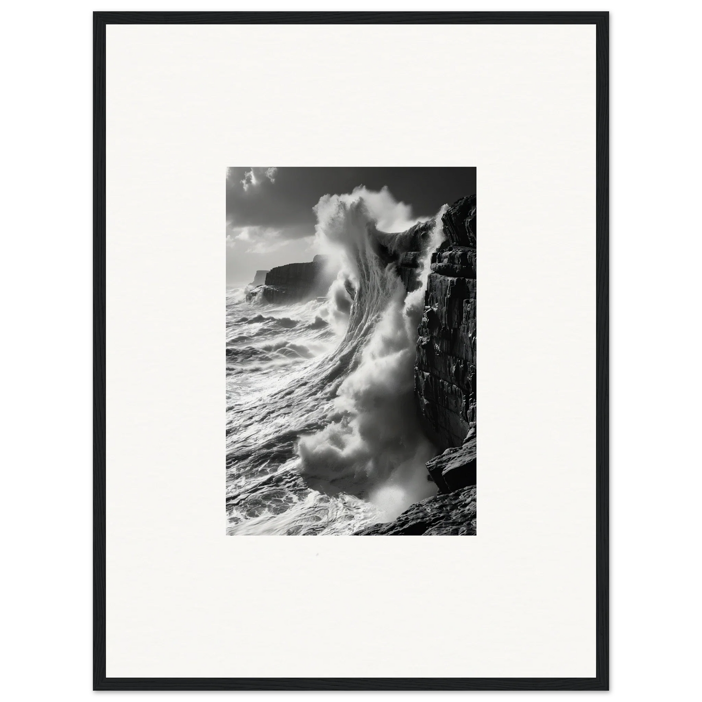 Powerful ocean wave crashing on cliffs, perfect for Tidal Curved Reality framed wall art
