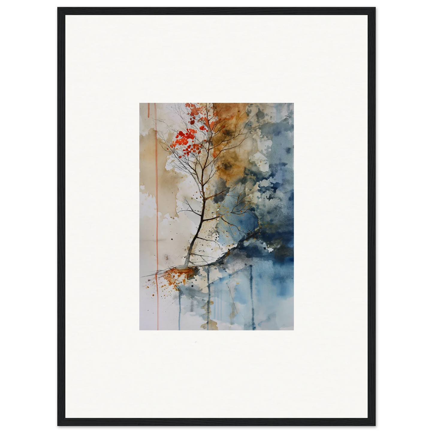 Framed watercolor wall art of red flowers for cozy room decoration in Autumn Echoes