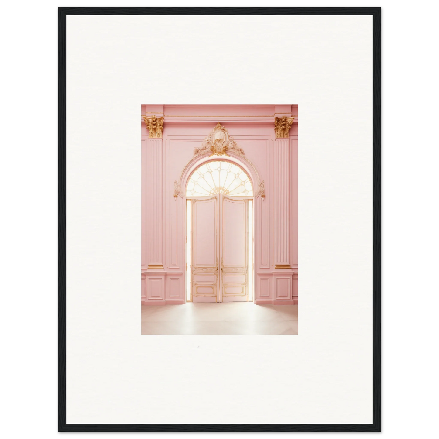 Ornate pink door with gold accents as Luminous Dreams Portal framed wall art