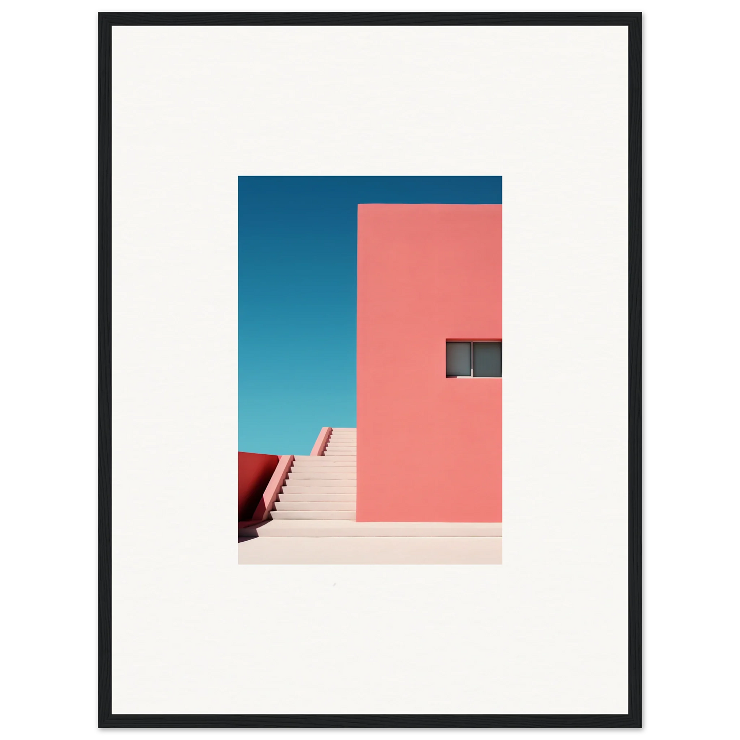 Pink geometric building with stairs and a window in Cerulean Dream Ickles art