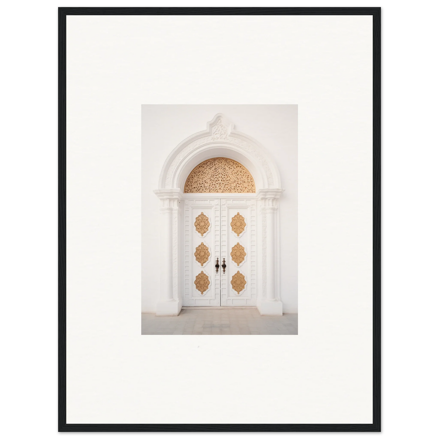 Elegant white double doors with gold medallions from Gilded Mirage Passage art