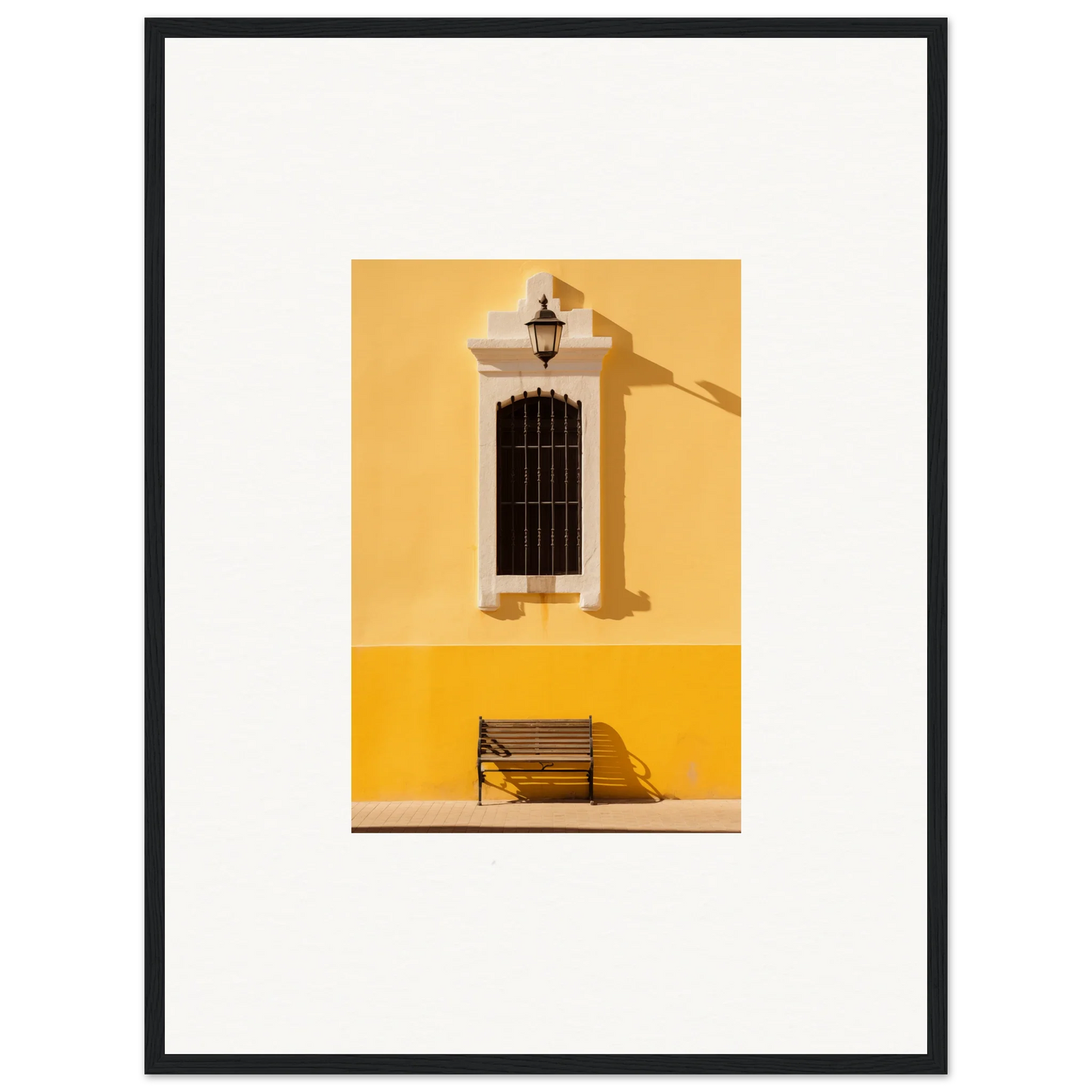 Wooden bench under barred window on yellow wall for Six-light Cult Optionsky art