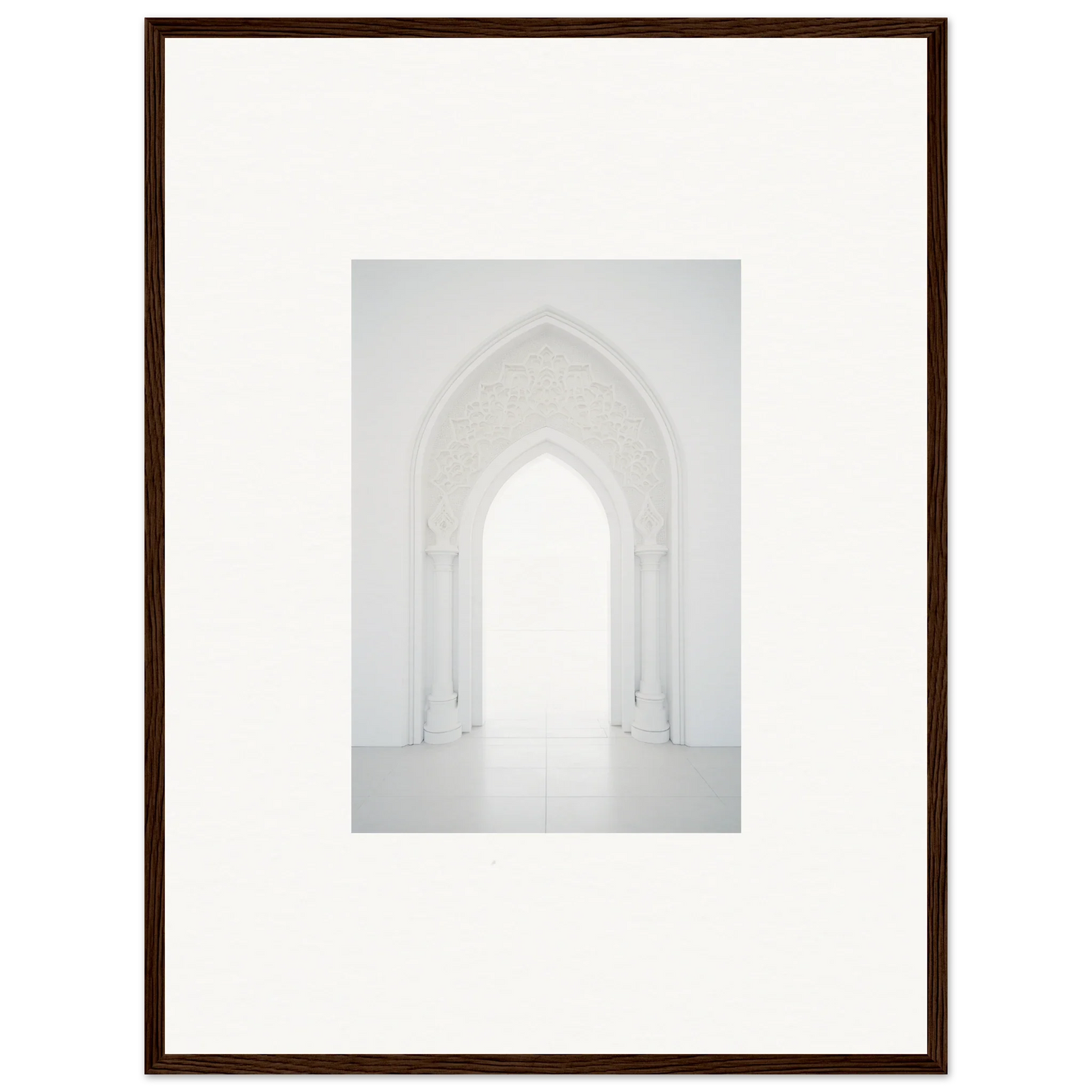 White arched doorway with Gothic arch in Meditative Nova Portal framed wall art