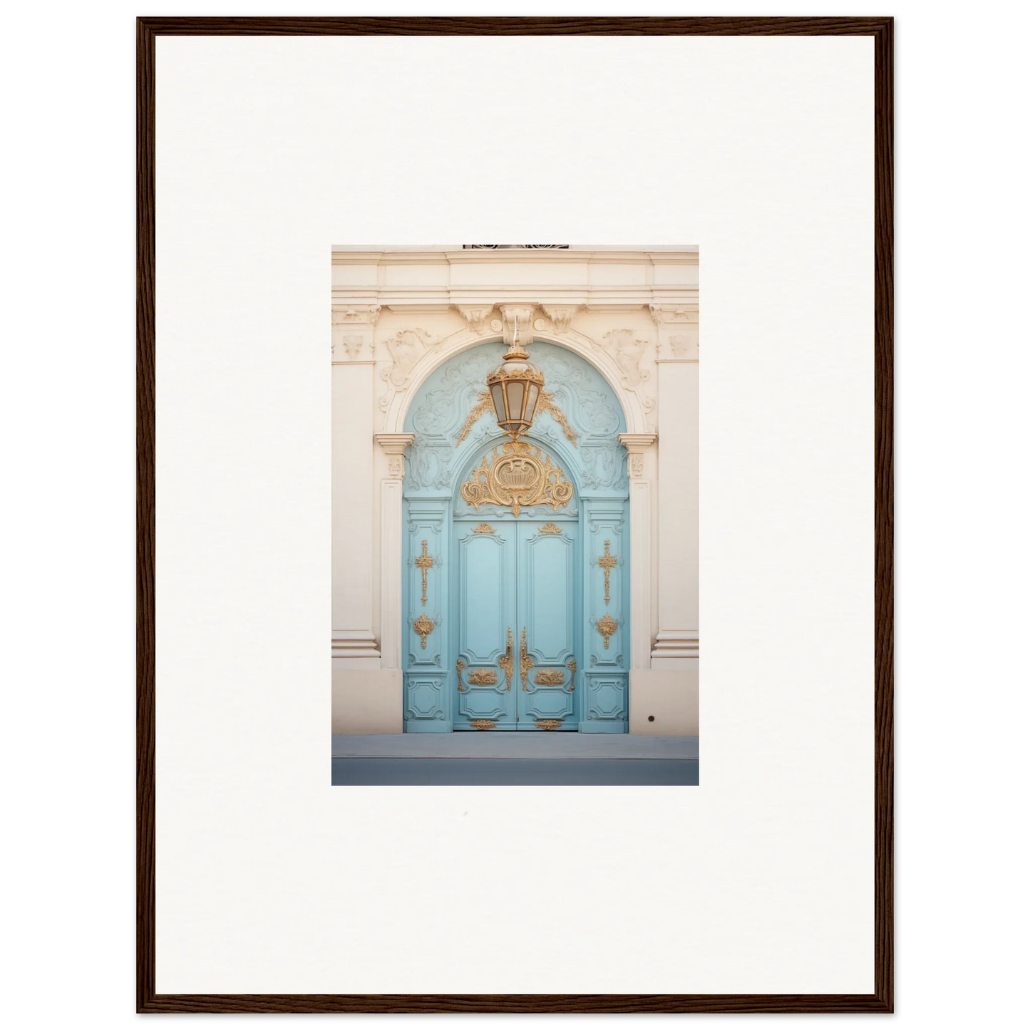 Ornate turquoise double door with gold details for Ethereal Thresholding Gate art