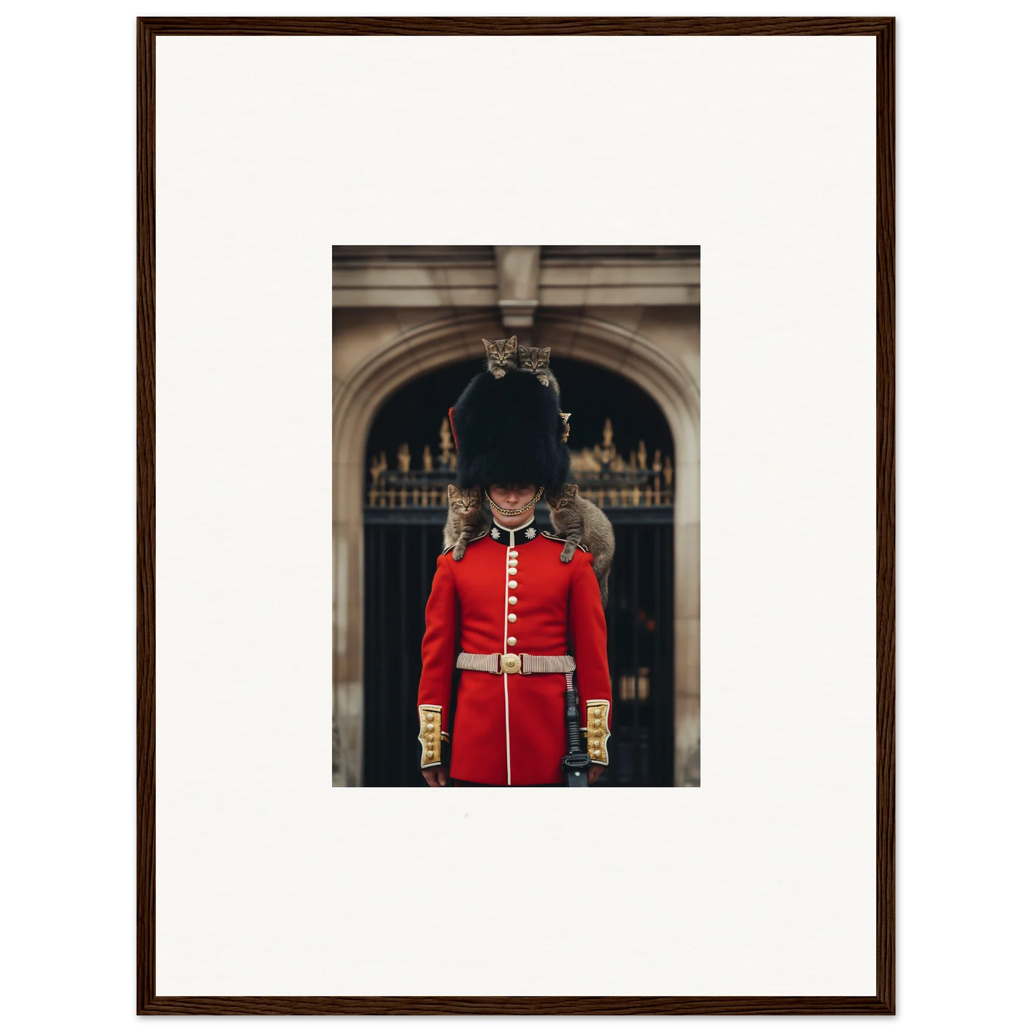 Royal guard in red uniform with bearskin hat for Monarch’s Dreamaroos art