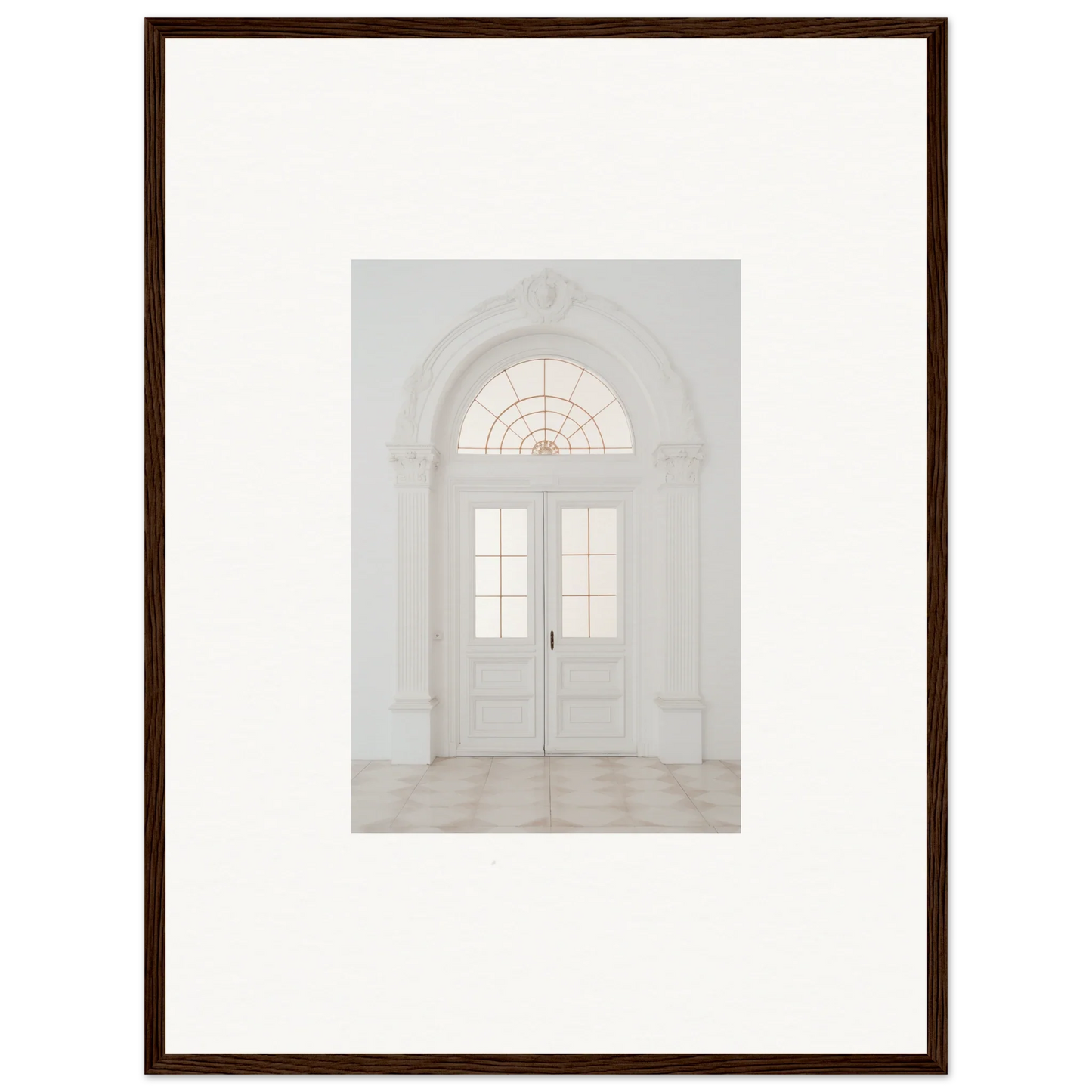 White arched doorway with fanlight, part of Portal Poise Unveiled framed wall art