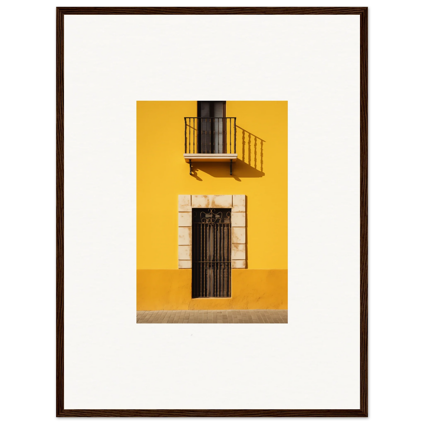 Black metal door with balcony on bright yellow wall from Sun Custard Symphonies special edition