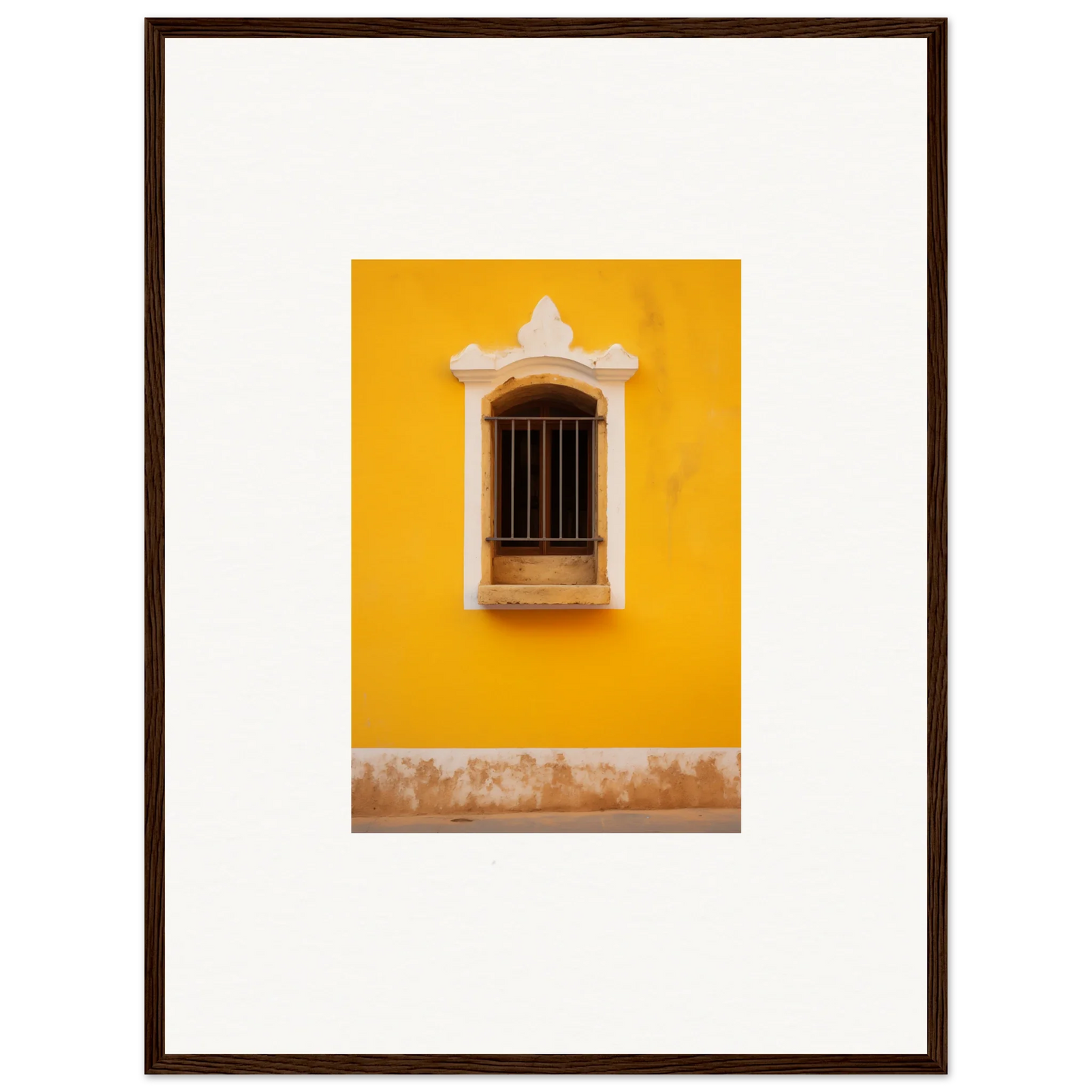 Ornate window with bars in a bright yellow wall of the Daisy Dreamgate Portal