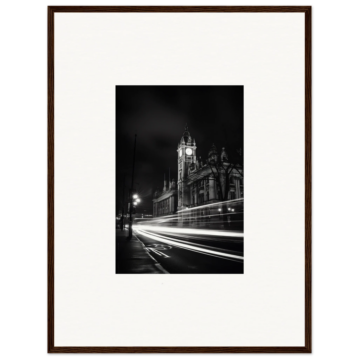 Black and white photo of a church at night with light trails, Temporal Phantasm Glide art