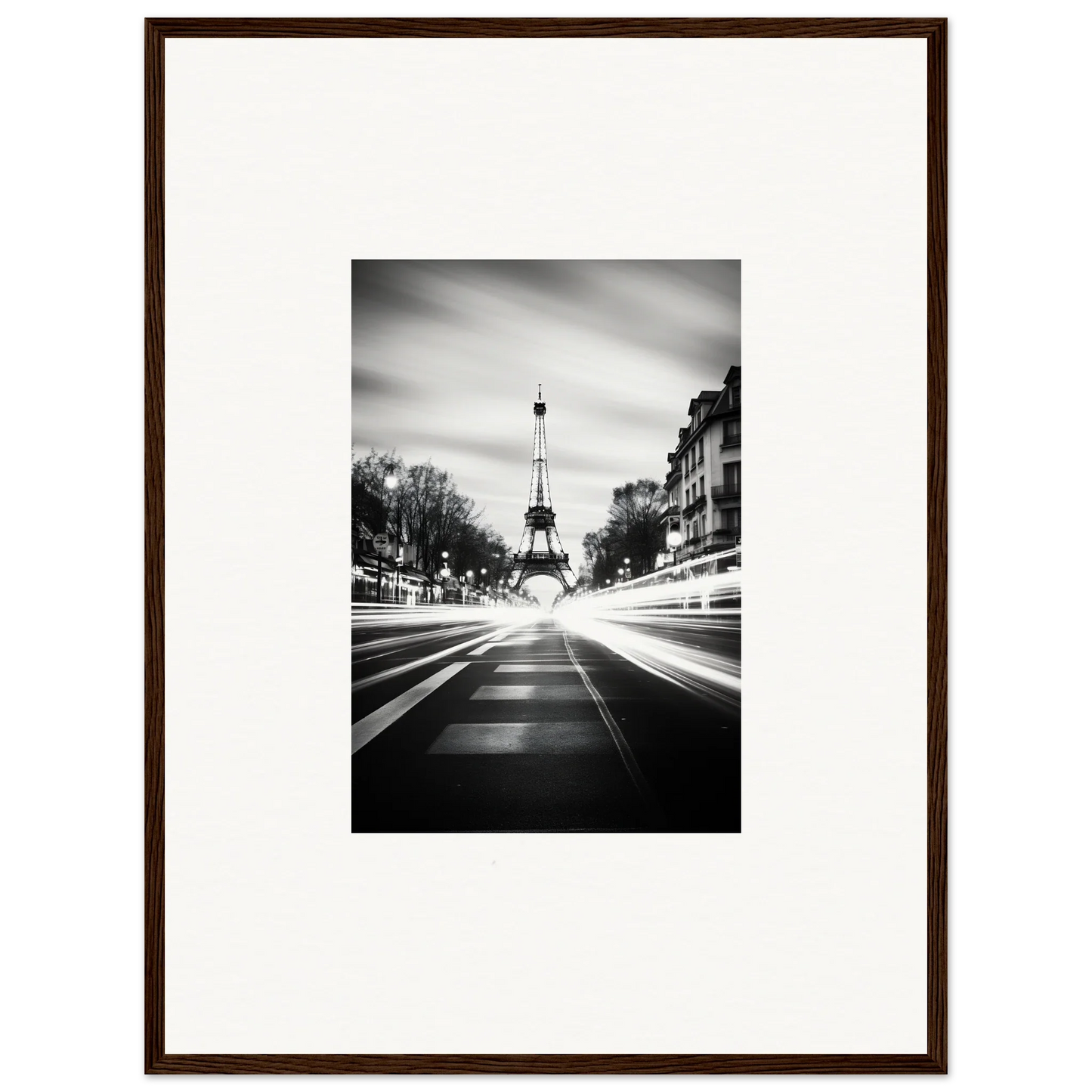 Black and white Eiffel Tower photo for Synth Wave Elysium framed wall art