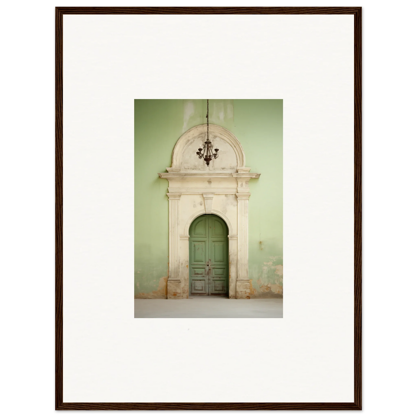 Ornate stone archway with green door in Thresholds Quiet Whisper special edition art™